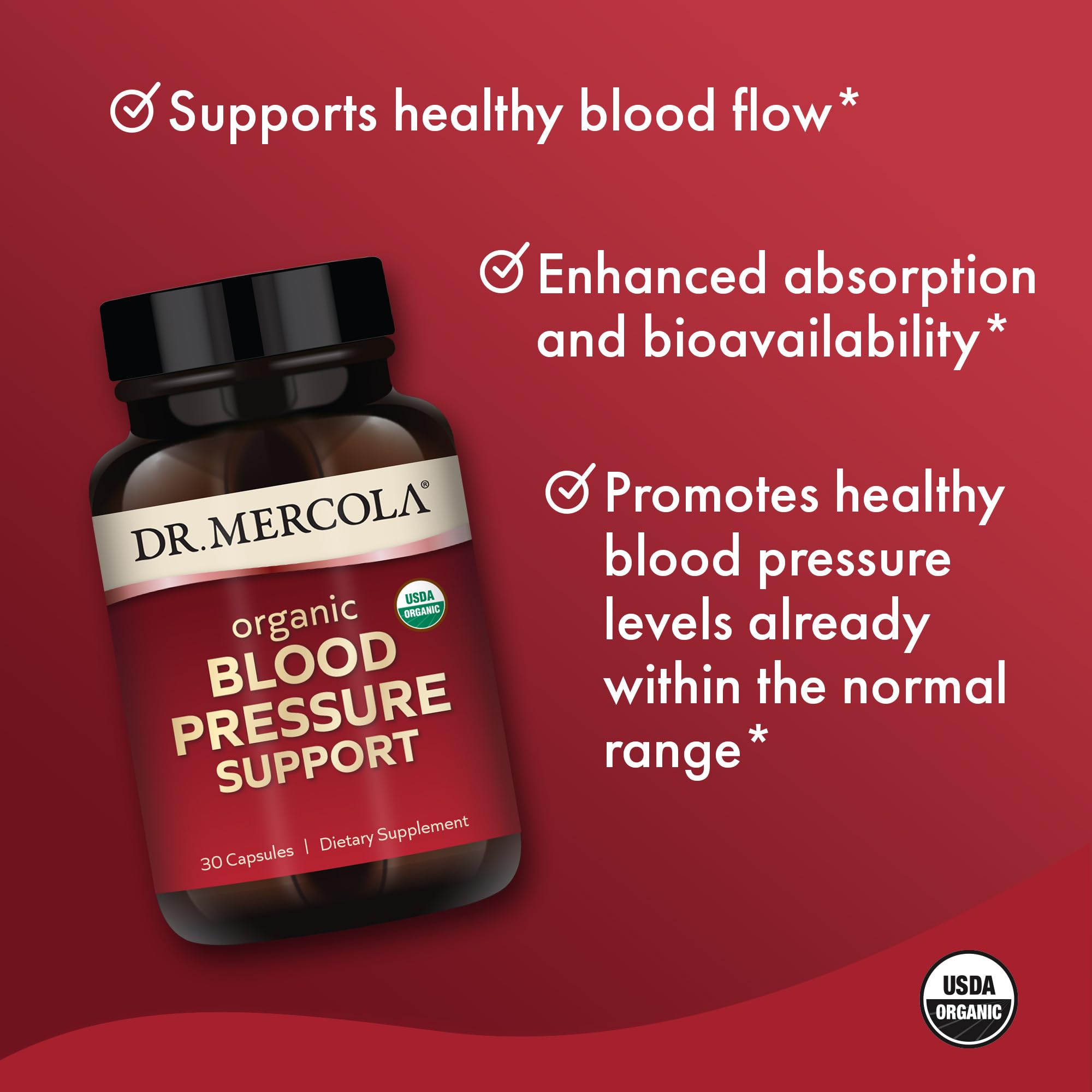 Dr. Mercola Organic Blood Pressure Support - Supports Healthy Circulation - High-Potency Grape Seed Extract - Non-GMO & Soy-Free - 30 Capsules (30 Servings) Dr. Mercola Au supplements