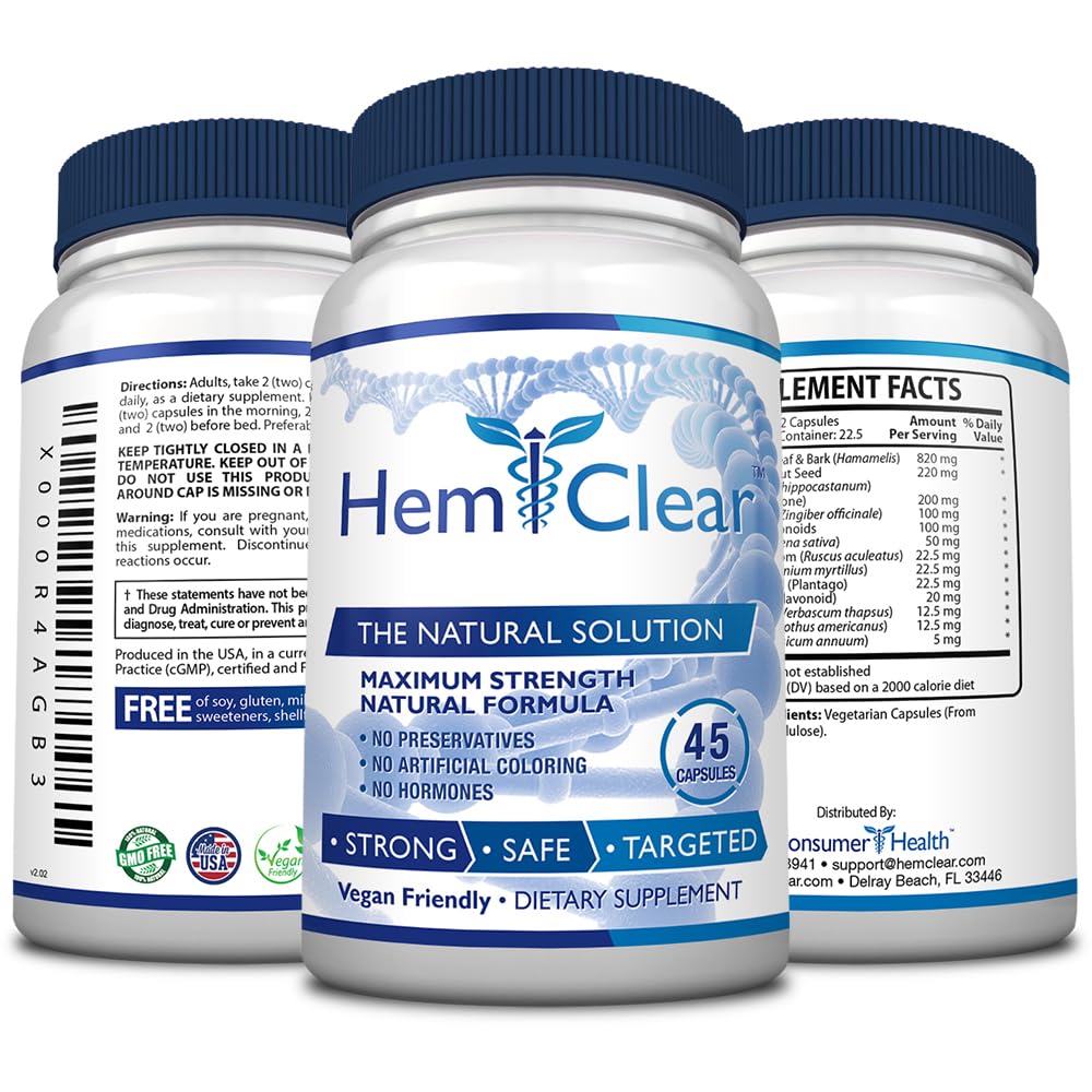 HemClear for Hemorrhoids - Vegan, 100% Natural Formula for Hemorrhoid Relief & Vascular Health - Maximum Strength 1 Bottle Hemclear Au supplements