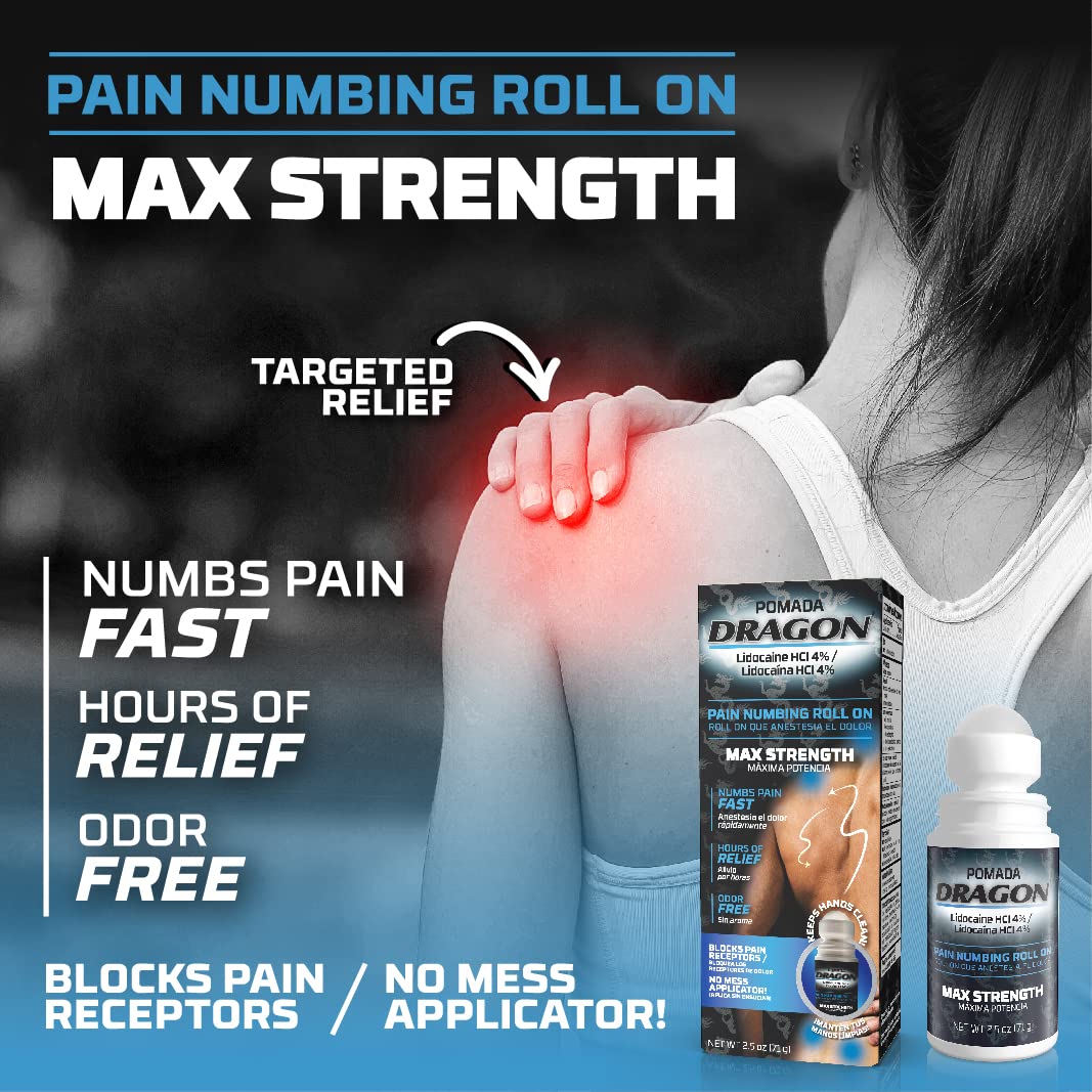 Dragon - POMADA, Maximum Strength- Pain Numbing & Long Lasting Pain Relief No Mess Applicator with Lidocaine Roll On, 2.5 oz, Pack of 3 Dragon Tabs Au supplements