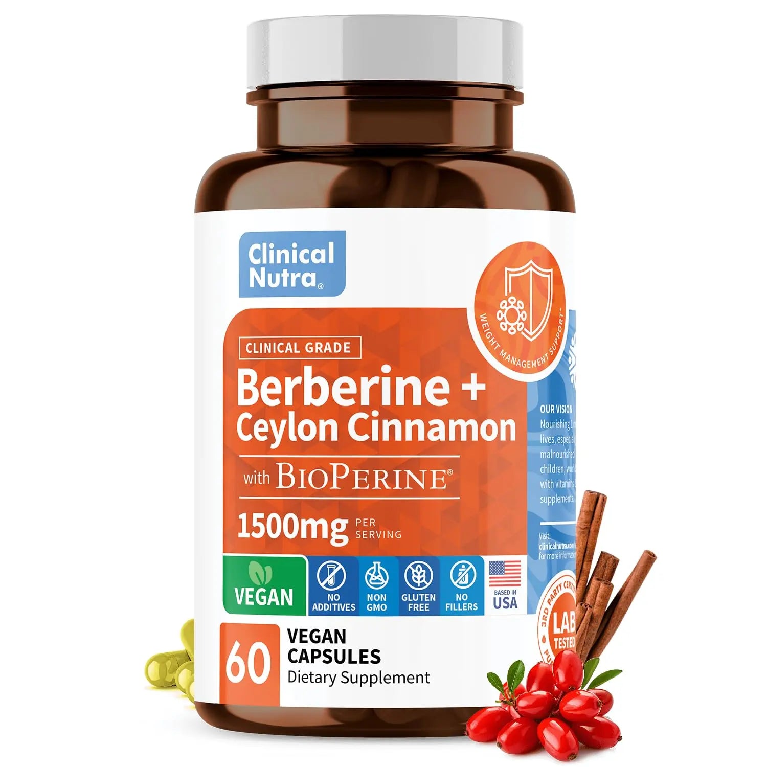 Clinical Grade Berberine Supplement 1500mg HCL Plus Ceylon Cinnamon Weight Managemen Clinical Nutra Au supplements