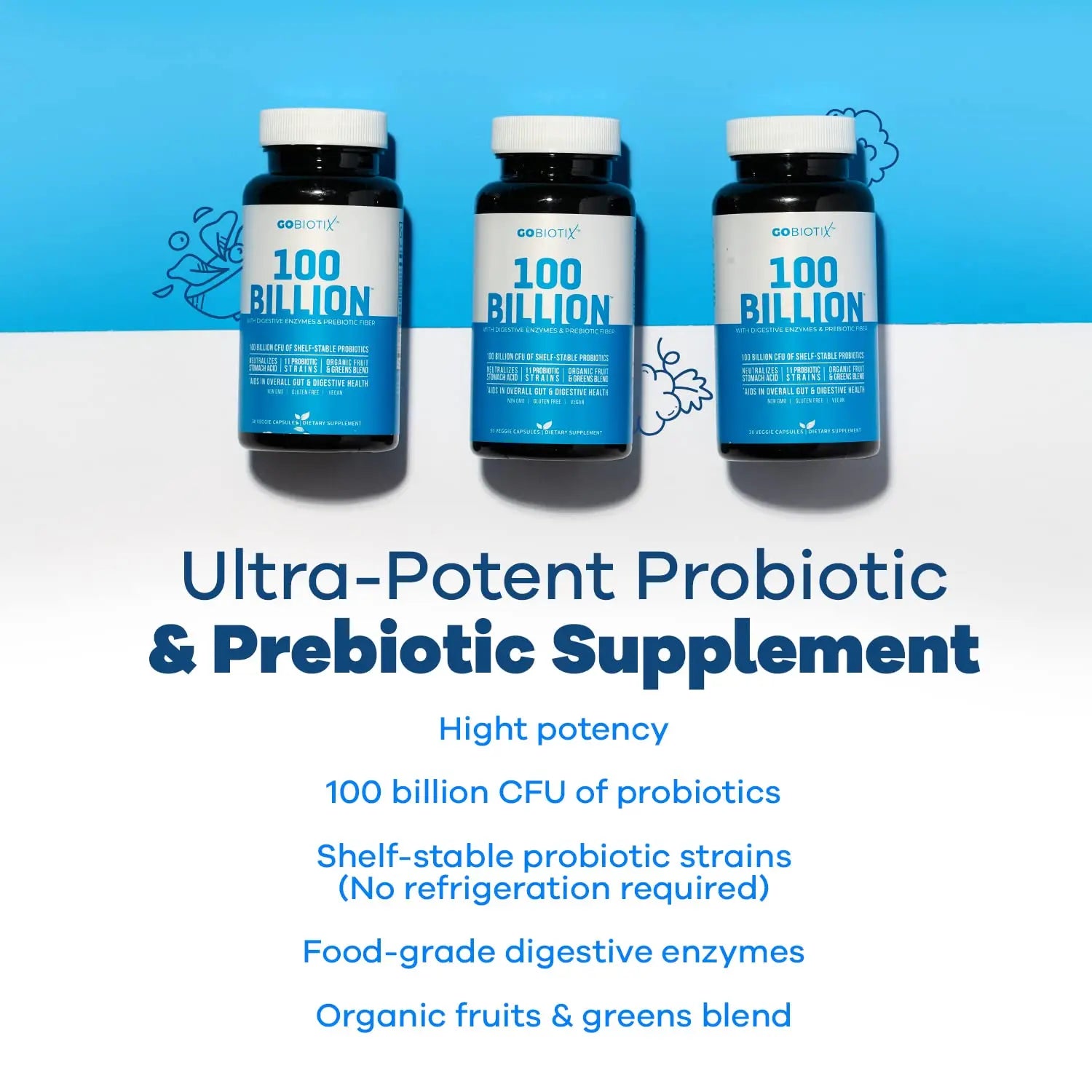 100 Billion - Probiotics and Prebiotics Supplement Pills - Digestive Enzymes and Prebiotic GOBIOTIX Au supplements