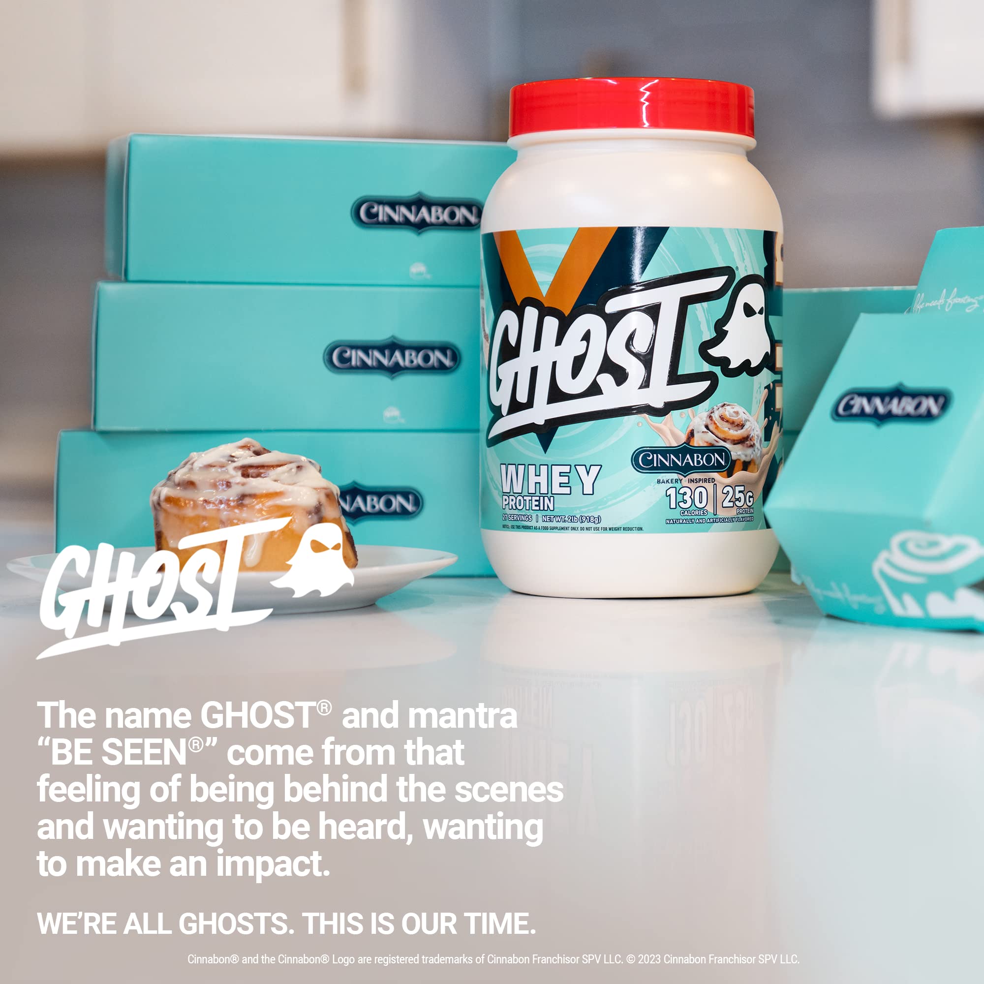 GHOST Whey Protein Powder, Cinnabon - 2LB Tub, 25G of Protein - Cinnamon Roll Flavore GHOST Au supplements