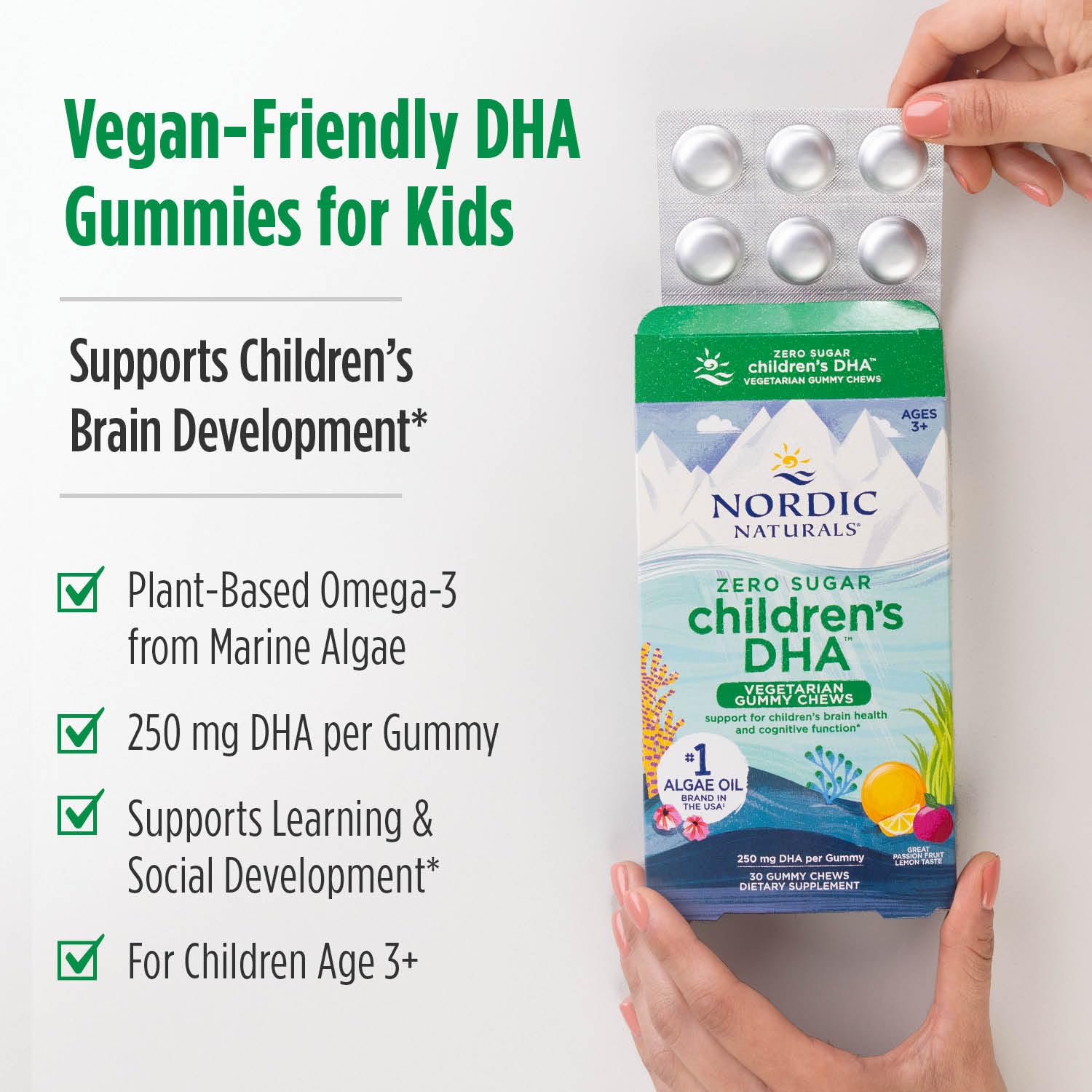 Nordic Naturals Zero Sugar Children’s DHA Vegetarian Gummy Chews - Passion Fruit Lemon Flavor - 30 Gummies - Vegan Algae Oil Omega-3 Supplement for Kids Brain & Cognition Support - 30 Servings Nordic Naturals Au supplements