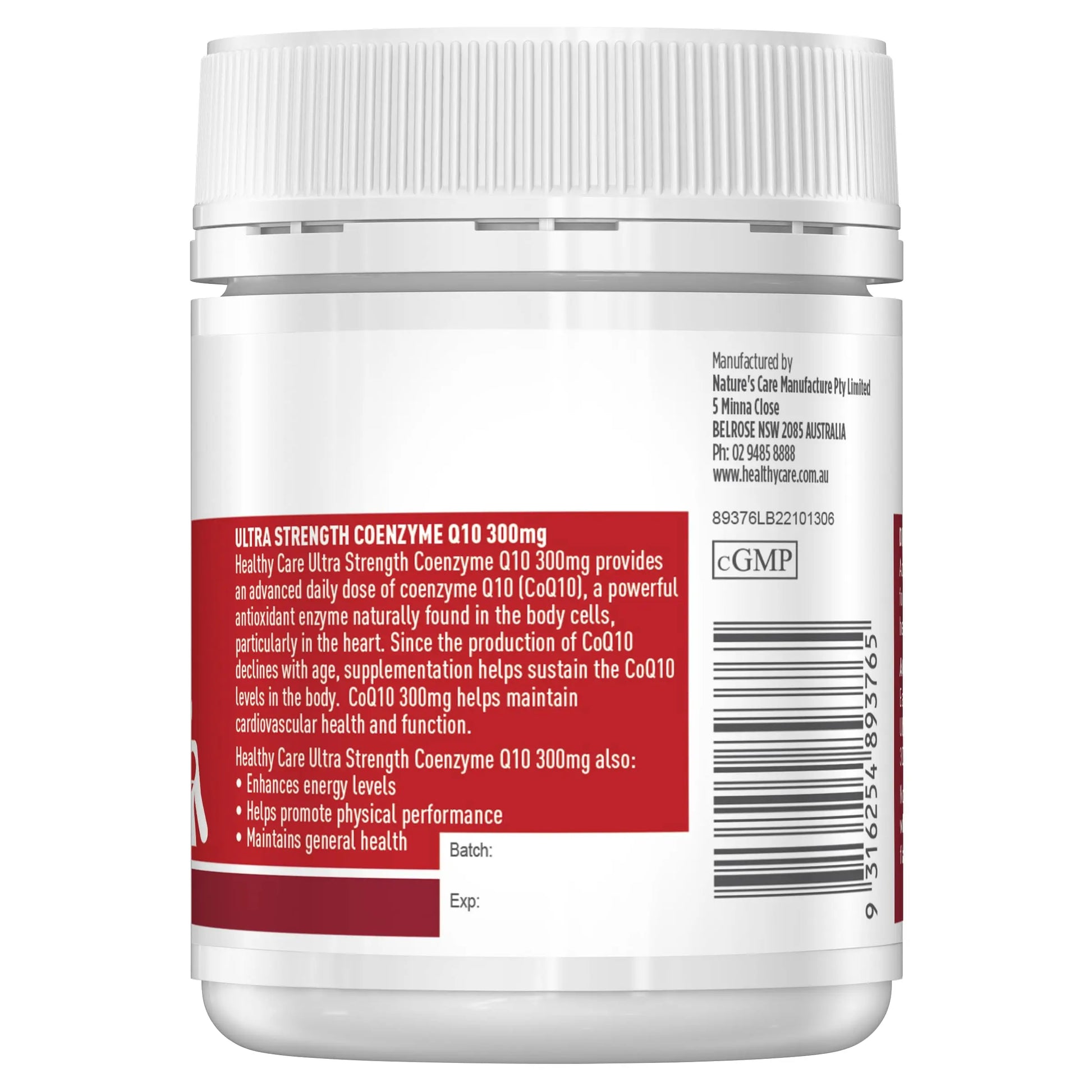 Healthy Care Ultra Strength 300mg Co Enzyme Q10 Capsules, Red, 60 Count | Supports Healthy Care Au supplements