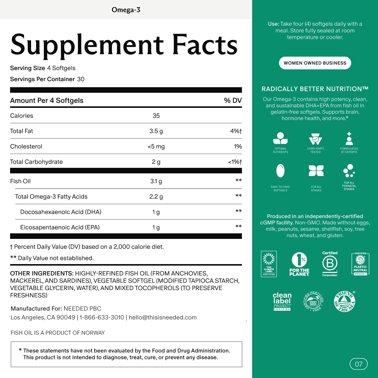 Needed. Prenatal Omega-3 - High Potency Dose of Sustainably Sourced Fish Oil, 1000mg DHA, 1000mg EPA, Encased in a Gelatin-Free, Plant-Based Softgel Shell Needed. Au supplements