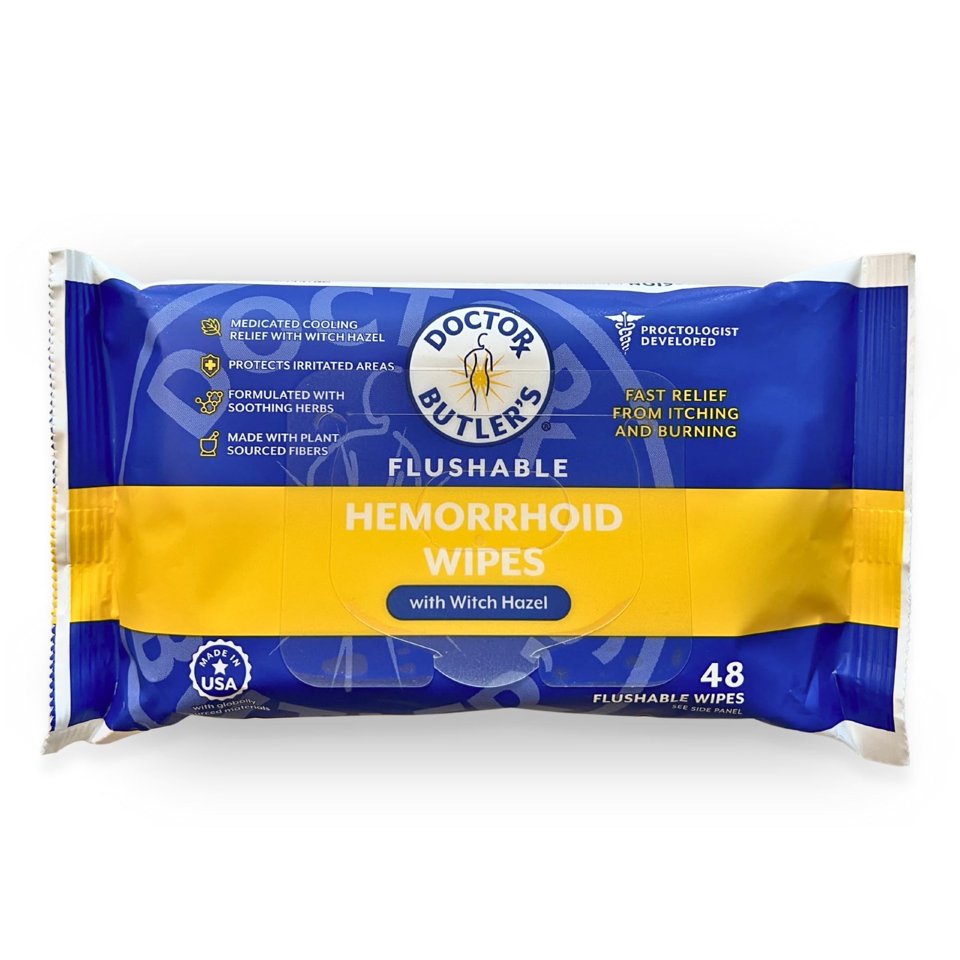 Doctor Butler's Flushable Hemorrhoid Wipes – Flushable Wipes with Witch Hazel to Soothe and Bring Relief from Discomfort Associated with Hemorrhoids (48 Wipes) Doctor Butler's Au supplements