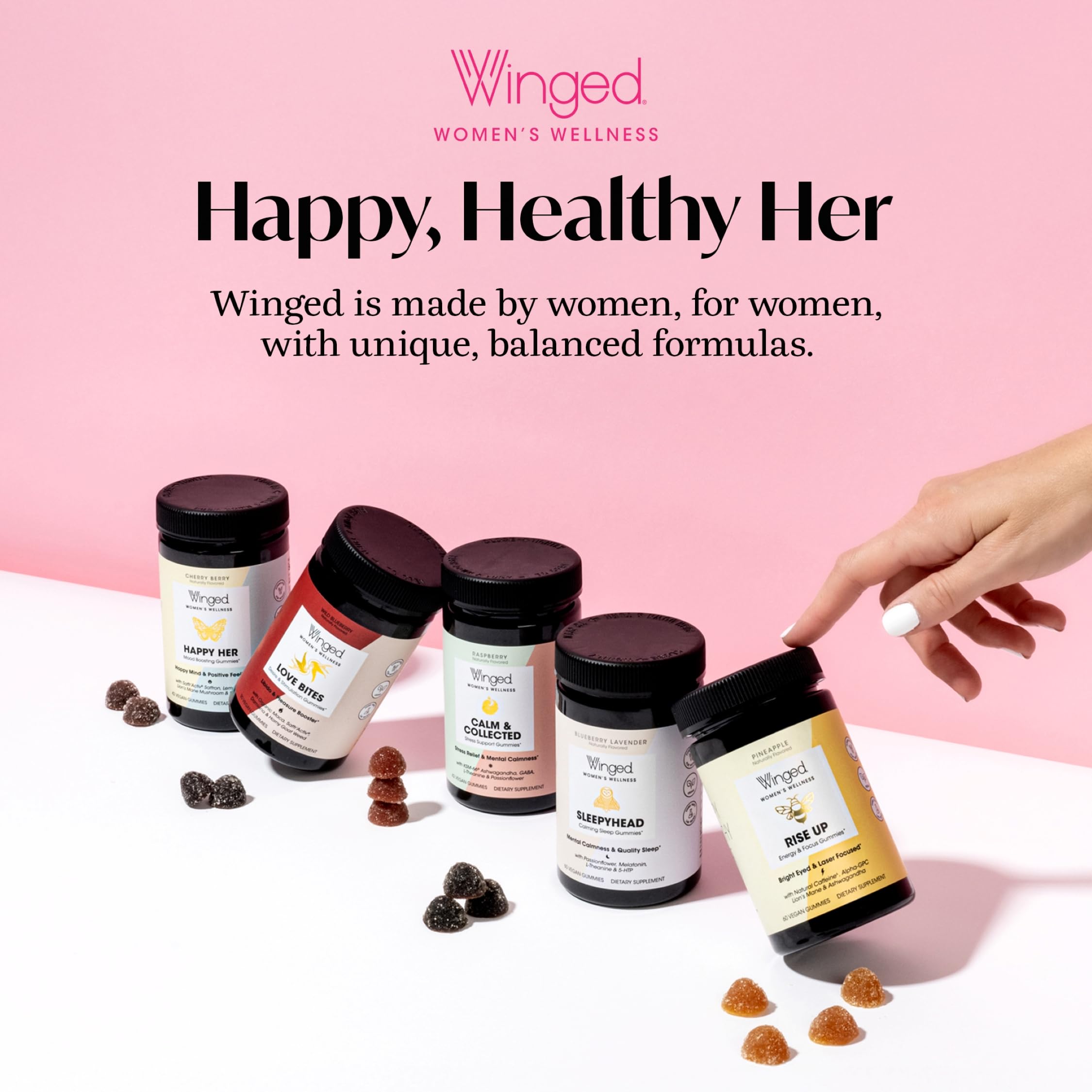 Winged Wellness Multivitamin Gummies for Teen Girls - Teen Vitamins for Mood & Hormonal Health - Vegan Gummy Supplement with Chaste Tree, Lemon Balm, L-Theanine, Probiotics & Biotin - 50 Gummies Winged Wellness Au supplements