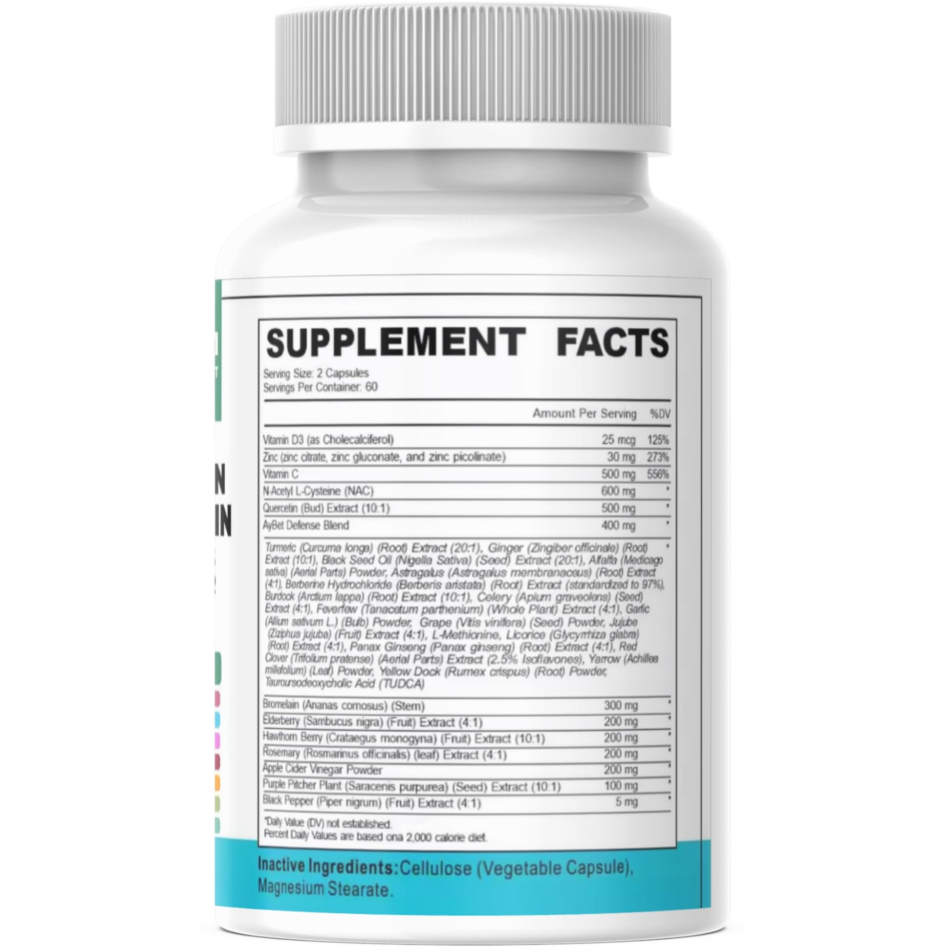 NAC-n-acetyl cysteine- Quercetin Zinc Bromelain Supplement | Extra Strength with Vit C, D3, Apple Cider Vinegar, Elderberry, Hawthorn Berry, Turmeric | Immune Support|120 Vegan Capsules | USDA Organic AyBet Au supplements