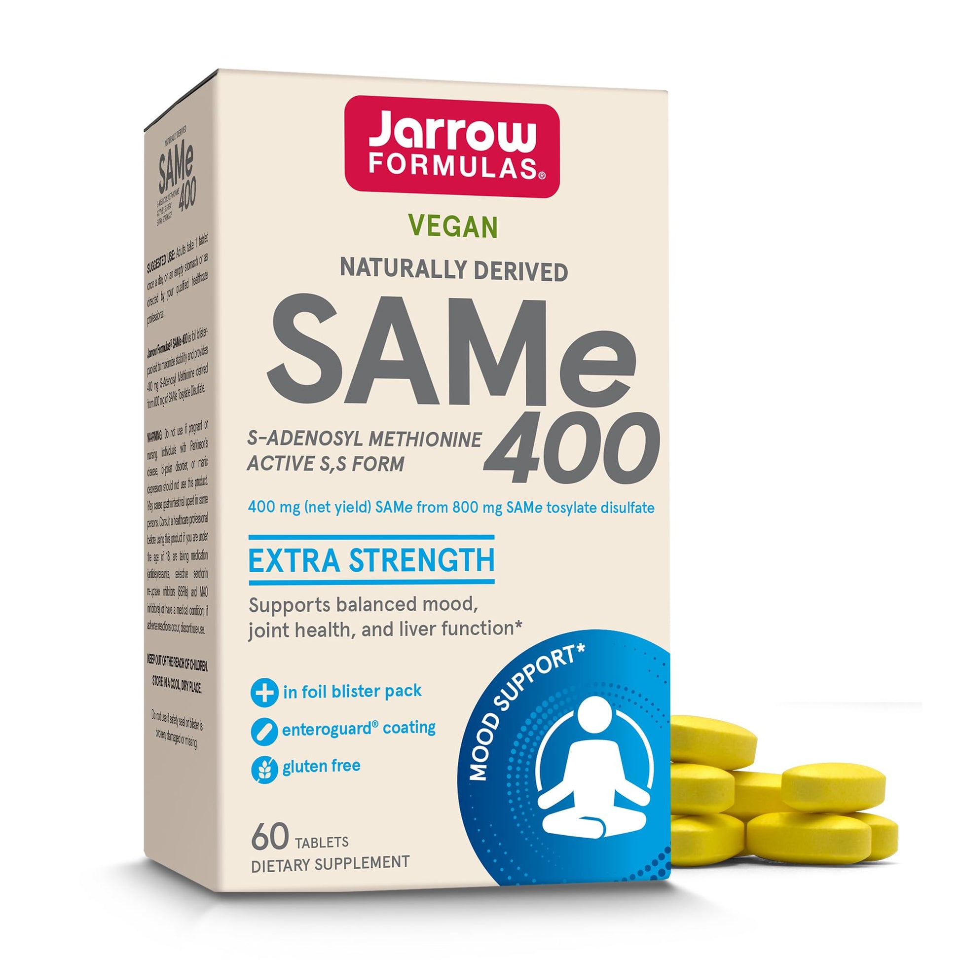 Jarrow Formulas SAMe Supplement 400 mg - 60 Tablets - High Concentration of Active S,S Form - Supports Joint Health, Liver Function, Brain Metabolism, Balanced Mood & Antioxidant Defense - 60 Servings Jarrow Formulas Au supplements