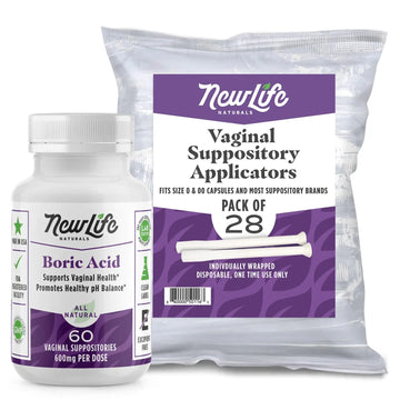 NewLife Naturals Boric Acid Vaginal Suppositories 600mg (60 Pack) with 28 Applicators - for pH Balance NewLife Naturals Au supplements