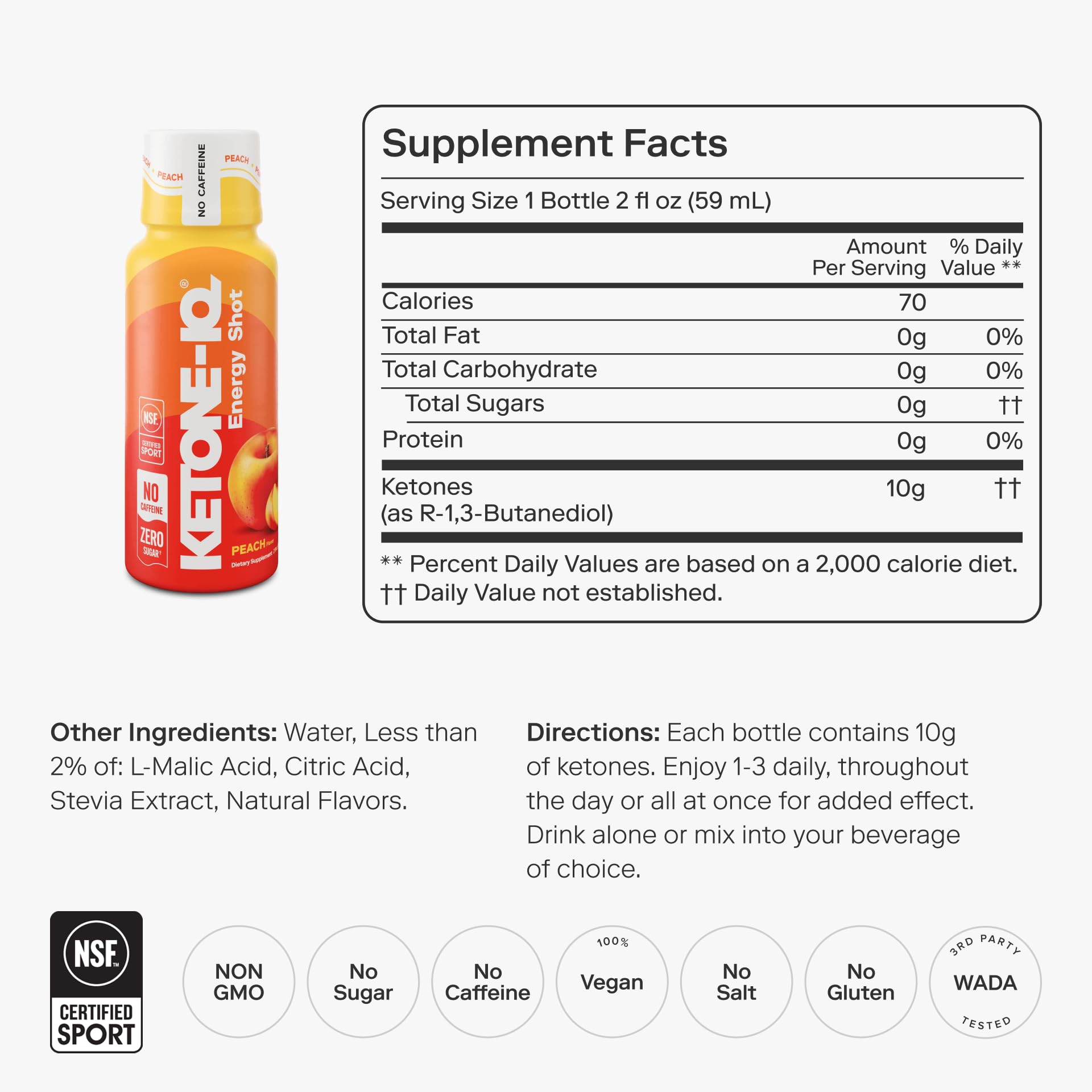 Ketone-IQ No Caffeine Performance Energy Shots – Ketone Fuel for Focus & Endurance, Metabolism Support, 10g Ketones, 24 Pack (Peach) Ketone-IQ Au supplements