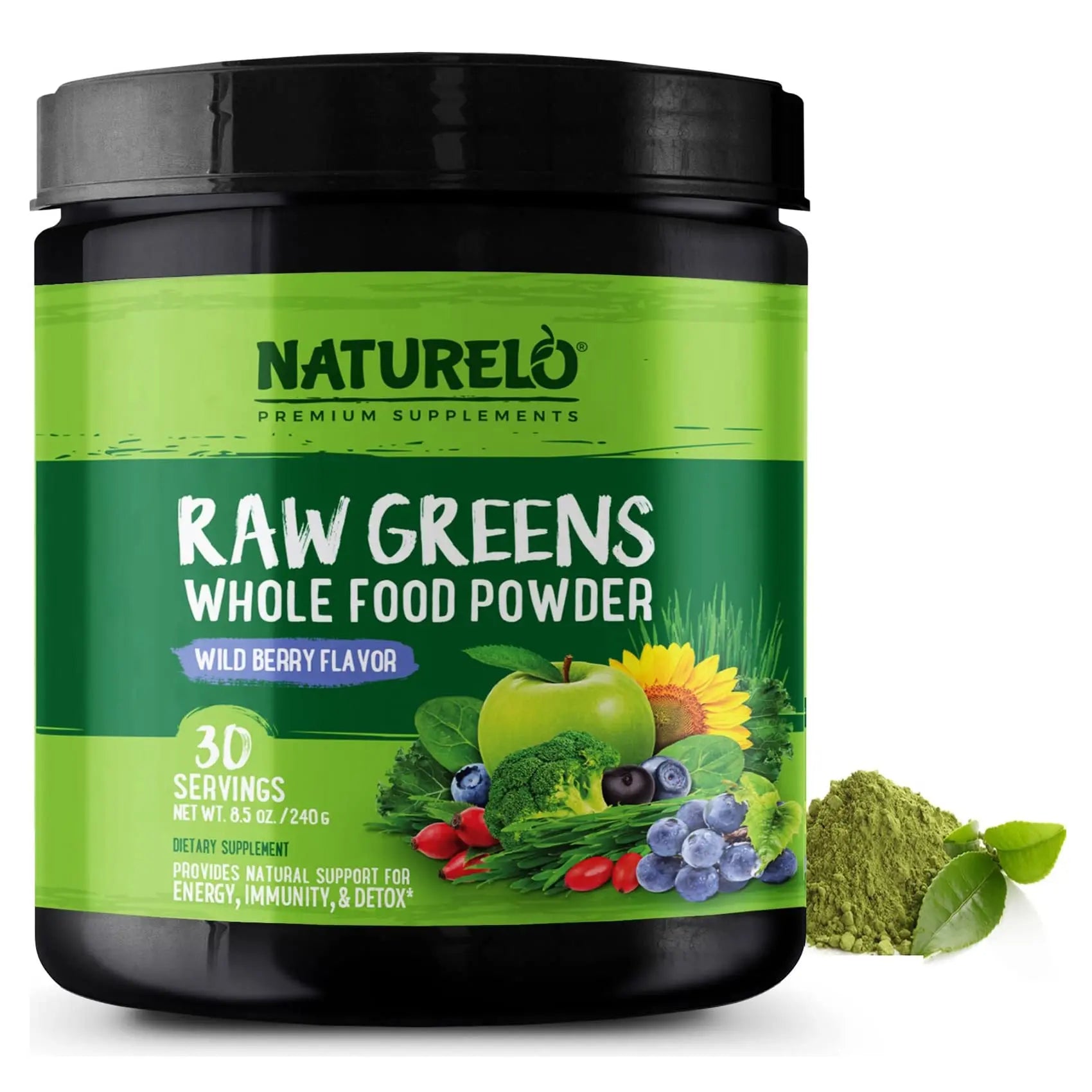 NATURELO Raw Greens Superfood Powder - Wild Berry Flavor - Boost Ener NATURELO Au supplements