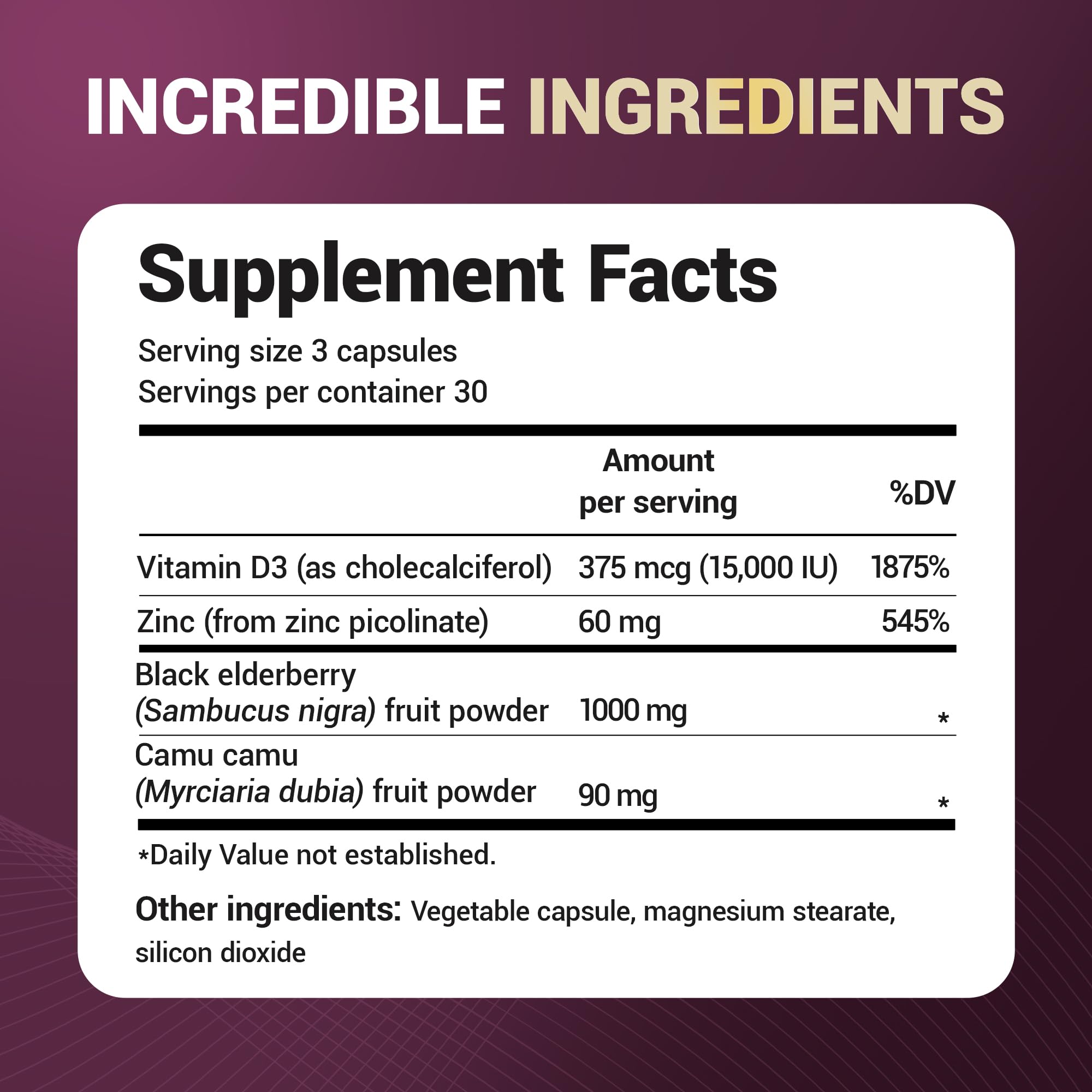 Dr. Berg Black Elderberry Capsules (Advanced Immune Support*) with 15,000 IU Vitamin D, 60 mg of Zinc, & 90 mg of Camu Camu - (4-in-1) Sambucus Elderberry Immune Support Supplement - 90 Capsules Dr. Berg Nutritionals Au supplements
