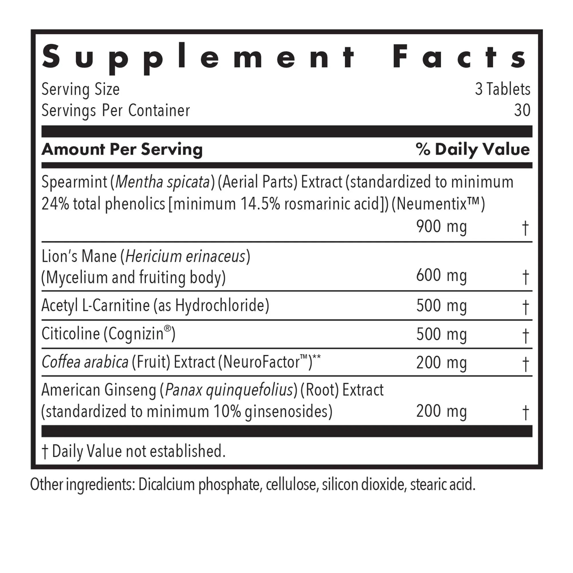 Allergy Research Group Advanced NeuroPlus - Nootropic Formula with Spearmint Extract, Lions Mane & Citicoline - Supports Working Memory Focus & Cognitive Function - 30 Servings - 90 Tablets Allergy Research Group Au supplements