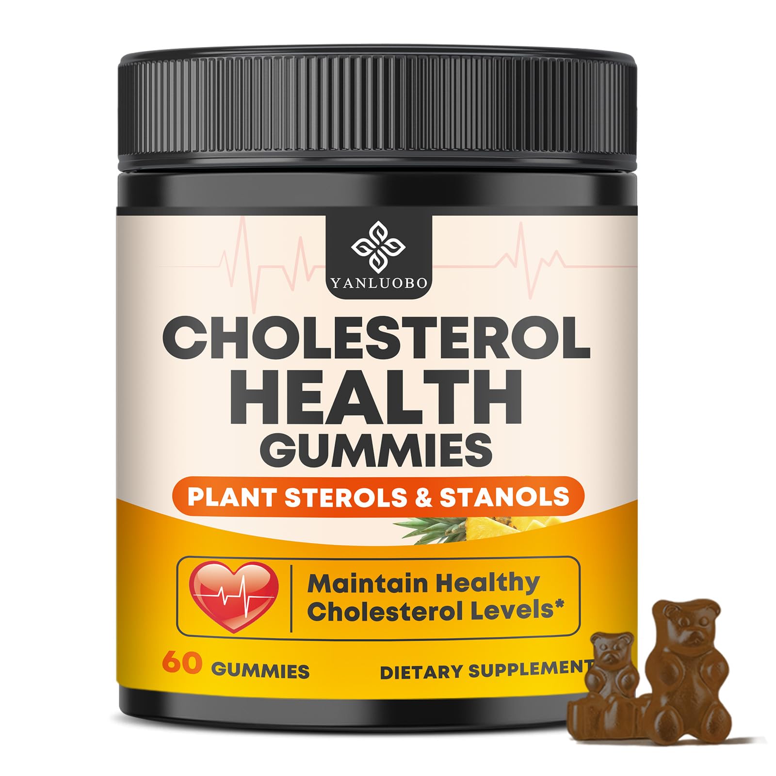 Cholesterol Supplements with 1200mg Plant Sterols & Stanols, Guggul, Bergamot, Red Yeast Rice, Cholesterol Complex Gummies Support Healthy Cholesterol Levels, Pineapple Flavor, 60 Counts YANLUOBO Au supplements