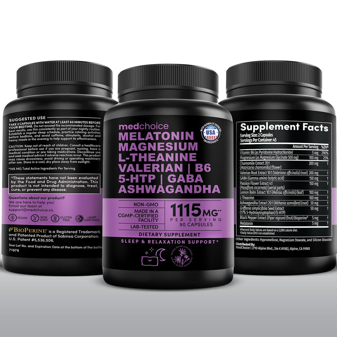 12-in-1 Melatonin Sleep Capsules - Natural Sleep Aids for Adults with Melatonin 5mg and Magnesium Glycinate 500mg, Sleep Aid with Ashwagandha, L Theanine, Valerian Root, GABA, 5-HTP (90ct, Pack of 1) MEDCHOICE Au supplements