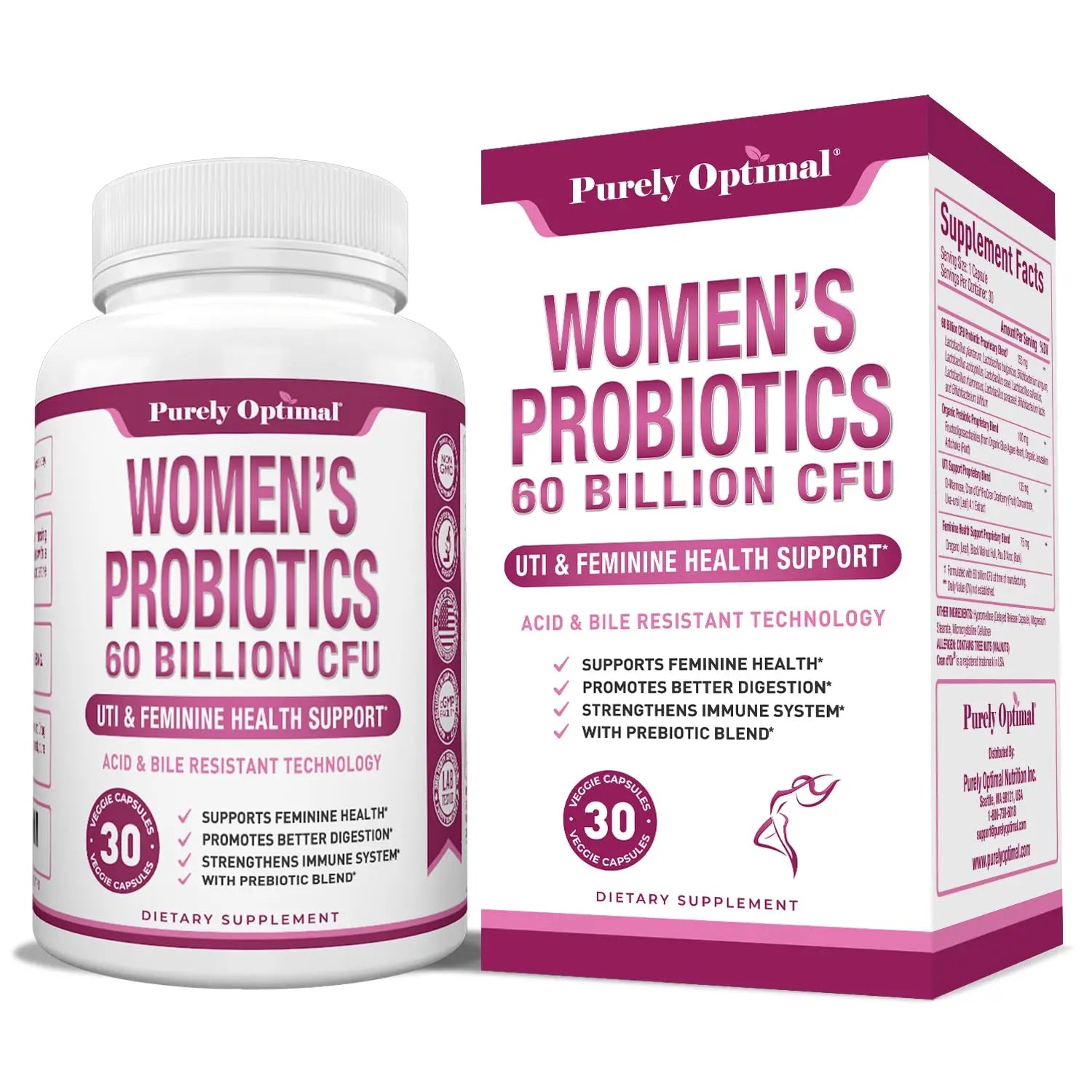 Premium Probiotics for Women - 60 Billion CFU, Dr. Formulated Prebiotics & Probiotics Purely Optimal Au supplements