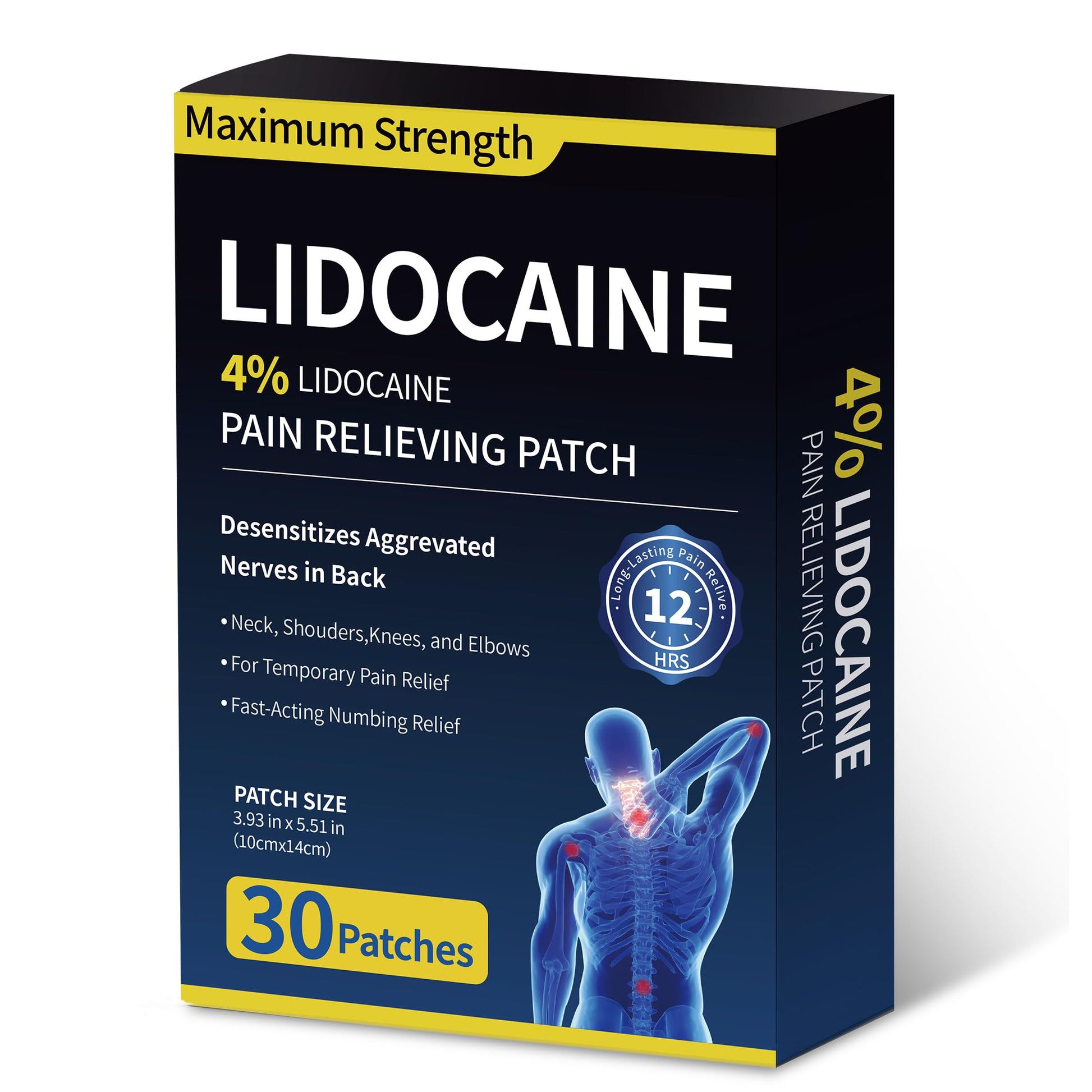 SZLGANG 4% Lidocaine Pain Relief Patches - (Large, 30, Count) Maximum Strength Relief for Back, Neck, Shoulder, Joint & Muscle Pain, 3.9”x 5.5”-03O SZLGANG Au supplements