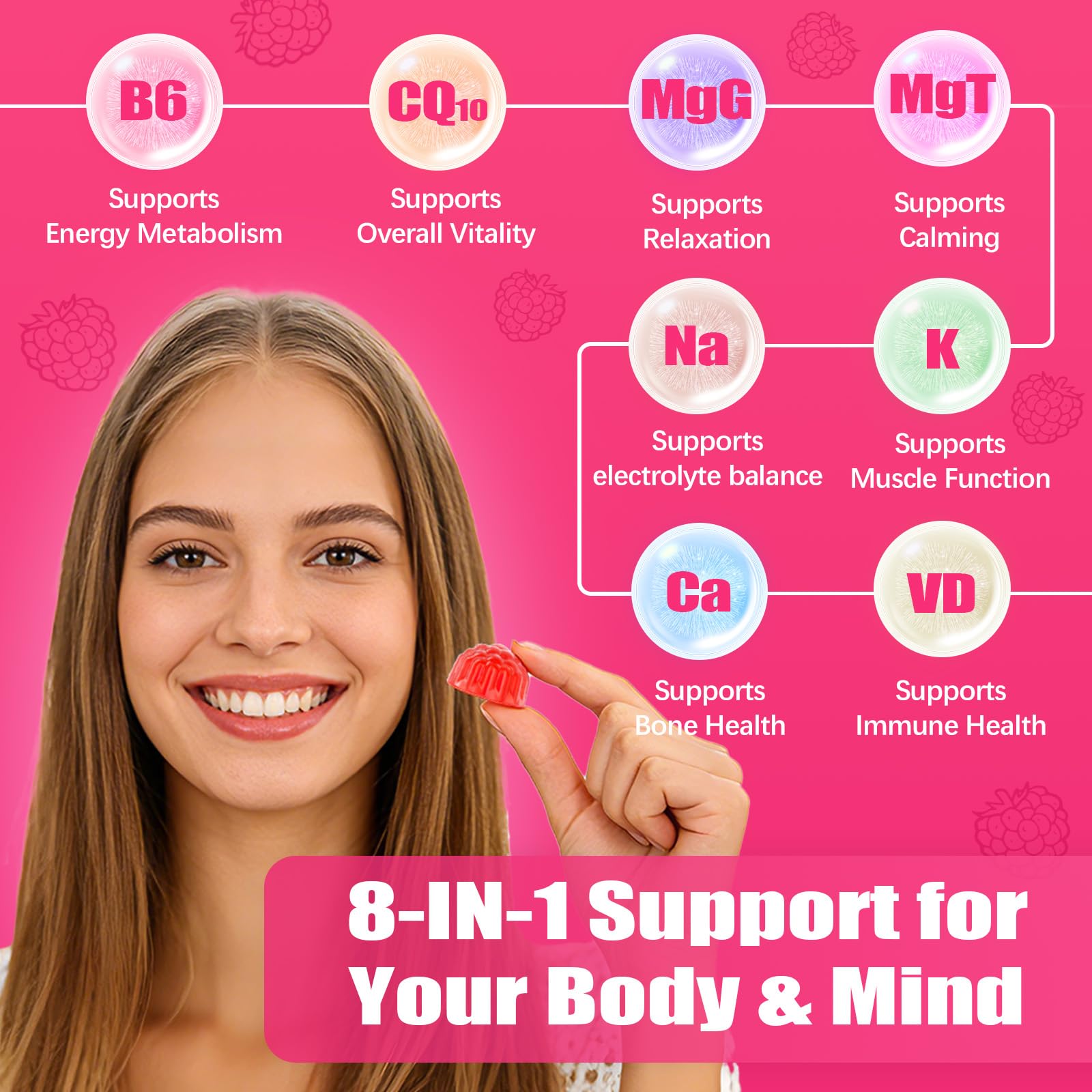 CNFHDI Magnesium Glycinate Gummies 600mg, 120 Counts Chews Sugar Free Magnesium Gummies for Adults & Kids with Calcium, Zinc & CQ10, Potassium Supplements for Zzz, Brain, Muscle & Relax CNFHDI Au supplements