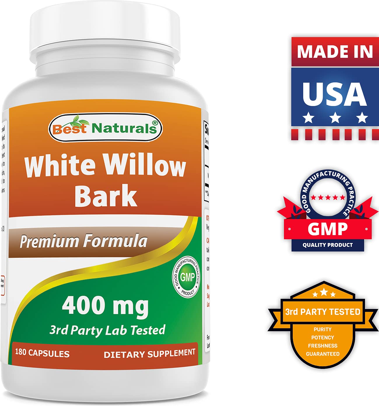 Best Naturals White Willow Bark 400 mg 180 Capsules (180 Count (Pack of 3)) Best Naturals Au supplements