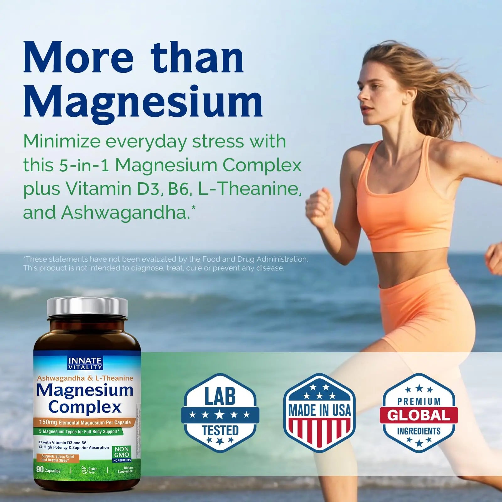 Innate Vitality Magnesium Complex, Magnesium Glycinate Citrate Malate Taurate with Ashwagandha L-Theanine Vitamin D3 & B6, High Absorption, Full Spectrum, Bones Stress Sleep Support, 90 caps Innate Vitality Au supplements