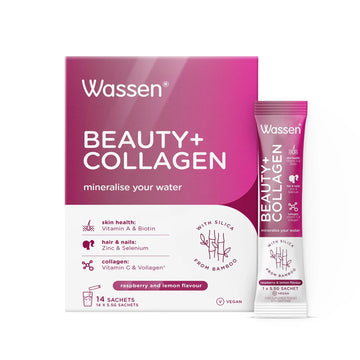 Wassen Beauty and Collagen - Plant-Based Vegan Collagen - 14 Raspberry & Lemon Flavoured Sachets Wassen Au supplements