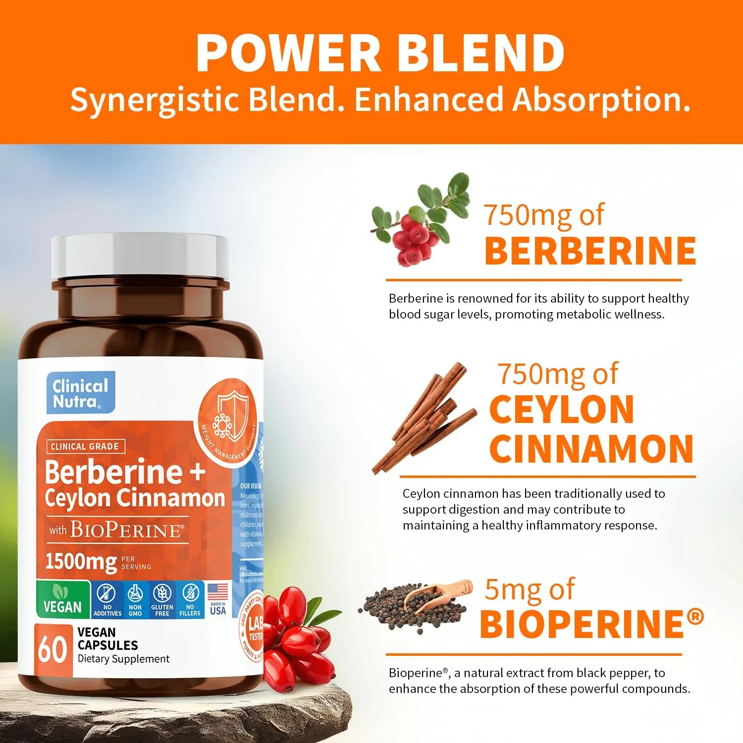 Clinical Grade Berberine Supplement 1500mg HCL Plus Ceylon Cinnamon Weight Managemen Clinical Nutra Au supplements