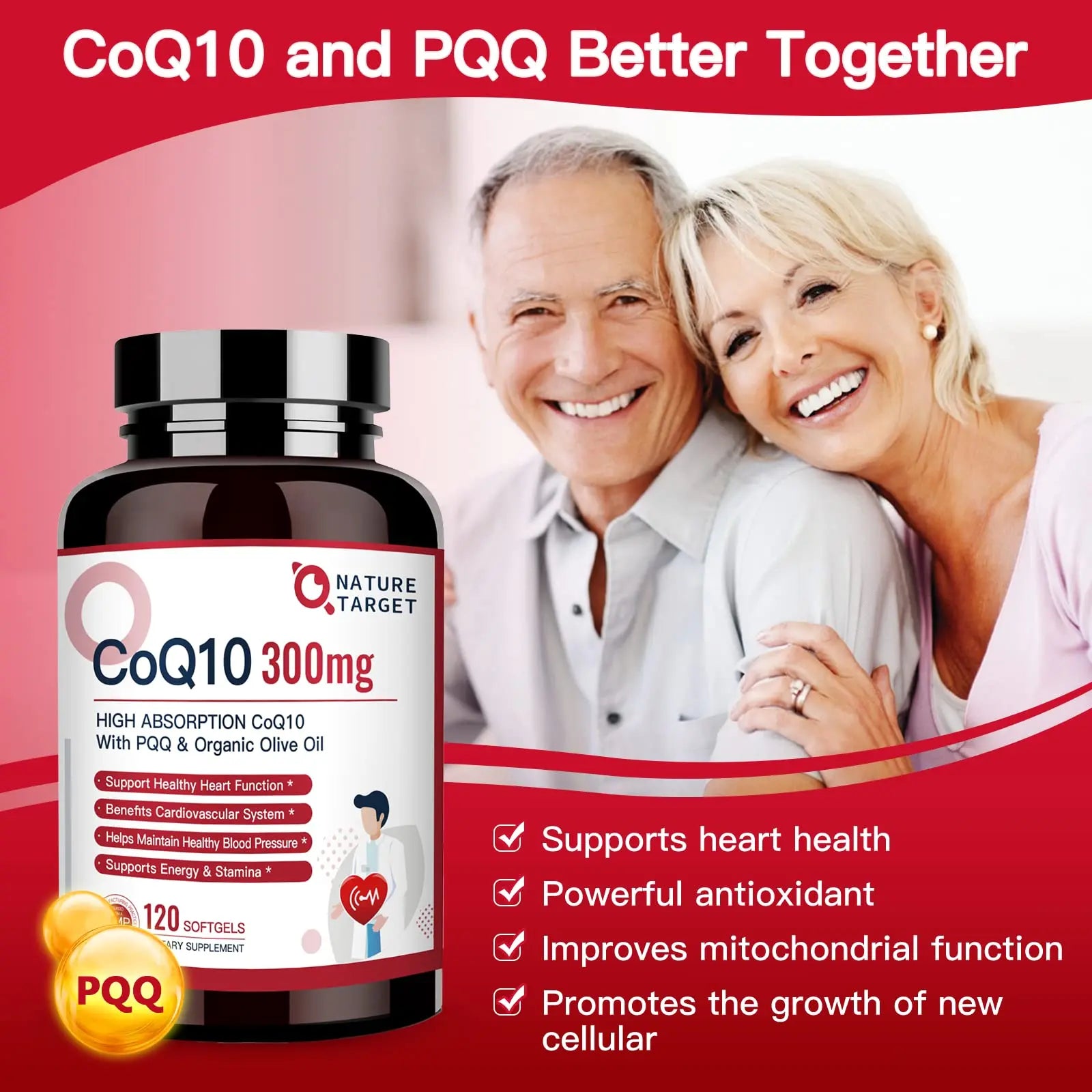 NATURE TARGET CoQ10-300mg-Softgels + PQQ with Organic-Olive-Oil - High Absorption NATURE TARGET Au supplements