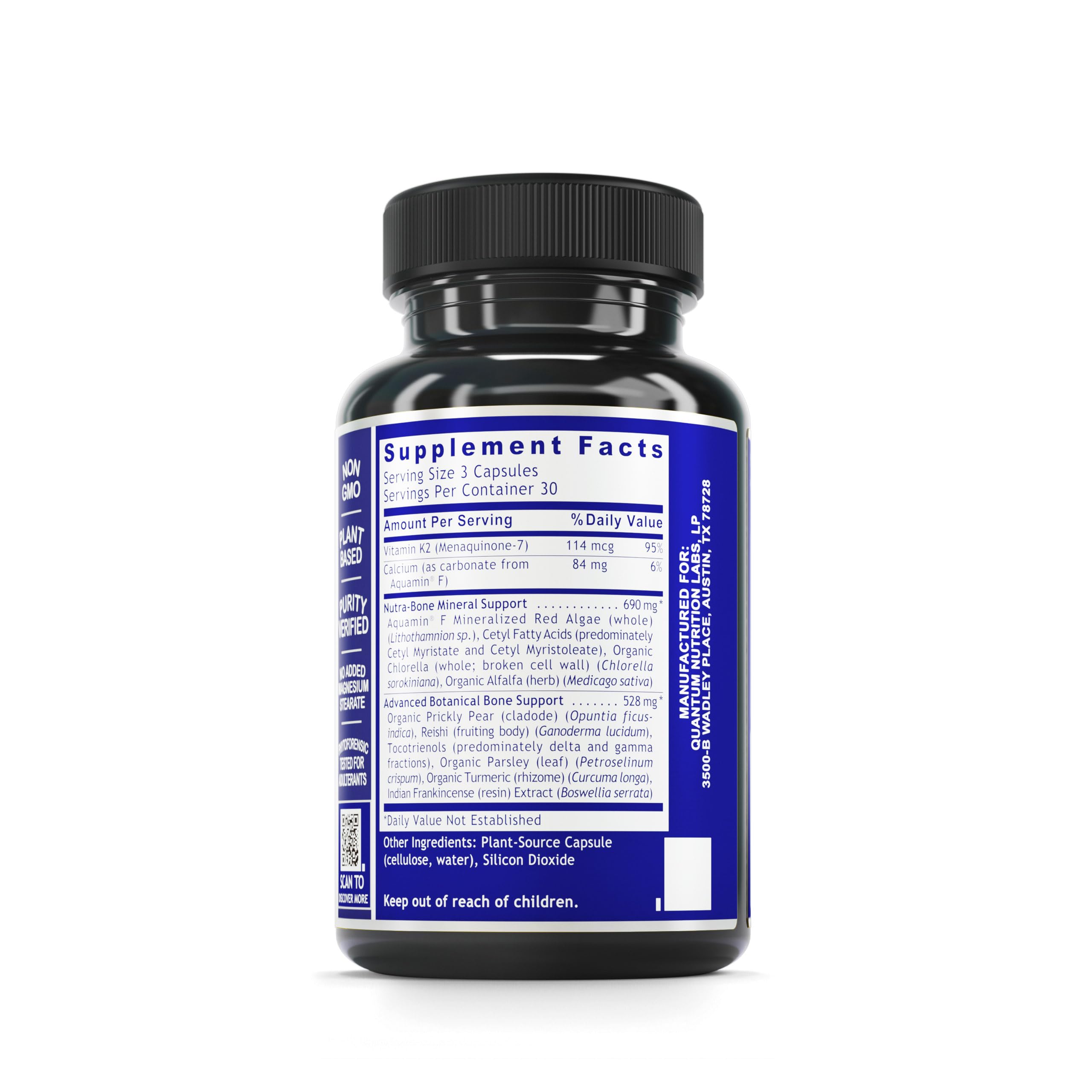 Quantum Nutrition Labs Quantum Bone Health - Bone Health Vitamins, Bone Strength Supplement for Women and Men, Organic Calcium Supplement with Fermented Vitamin K2, Bone Health Support - 90 Capsules Quantum Nutrition Au supplements