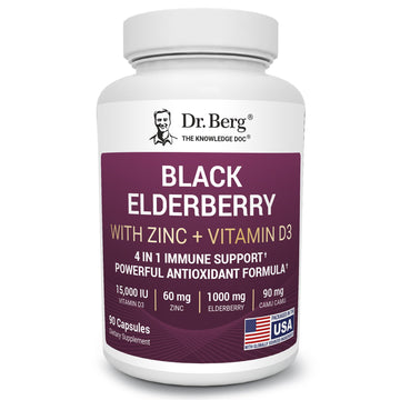 Dr. Berg Black Elderberry Capsules (Advanced Immune Support*) with 15,000 IU Vitamin D, 60 mg of Zinc, & 90 mg of Camu Camu - (4-in-1) Sambucus Elderberry Immune Support Supplement - 90 Capsules Dr. Berg Nutritionals Au supplements