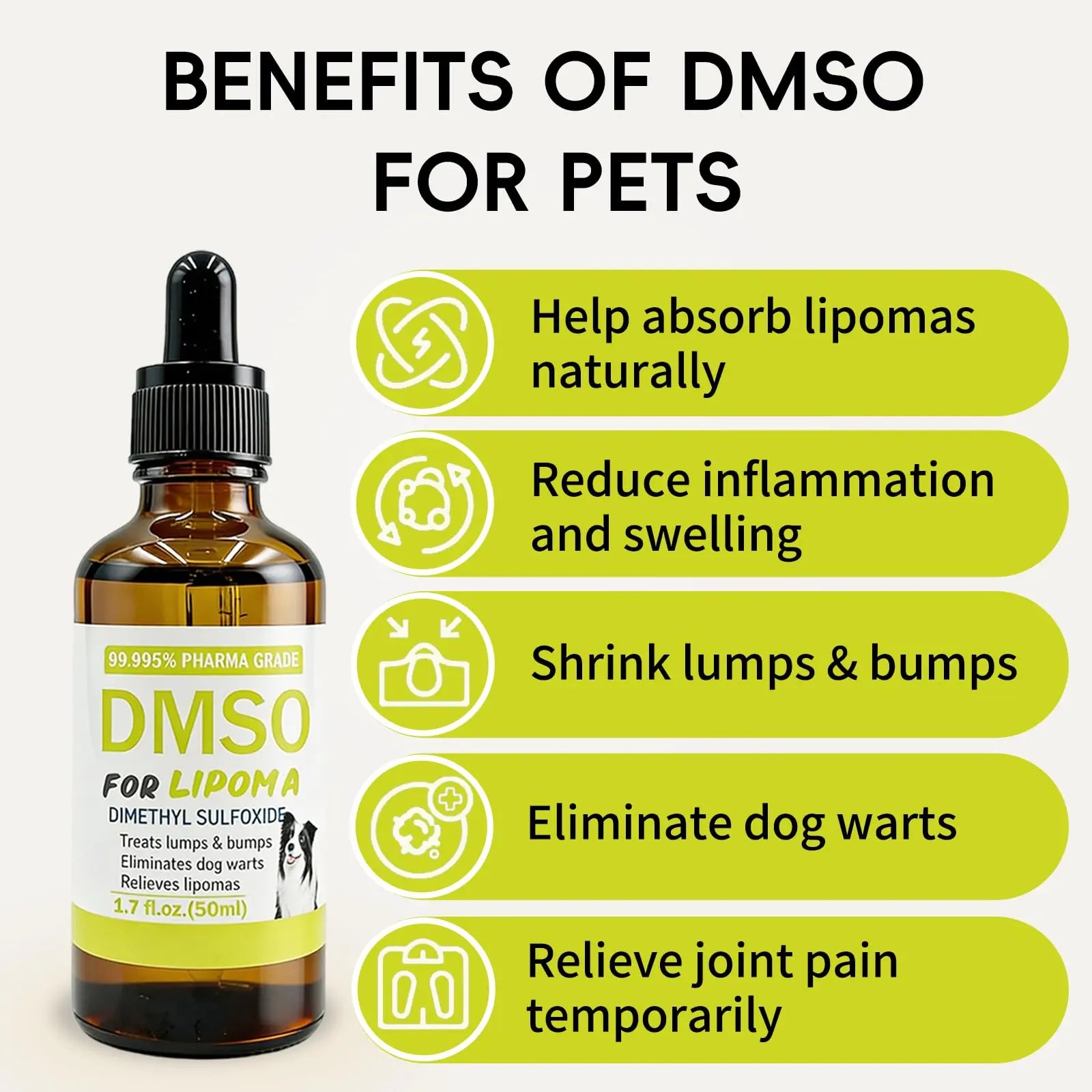 Topical 99.995% DMSO for Dogs Lipoma, Lipoma Treatment for Dogs, Reduce Fatty Lumps and Bumps Inflammation, Swelling, Dog Pain Relief, DMSO in Glass Bottle with Precision Dropper, 1.7 oz Jdicklary Au supplements