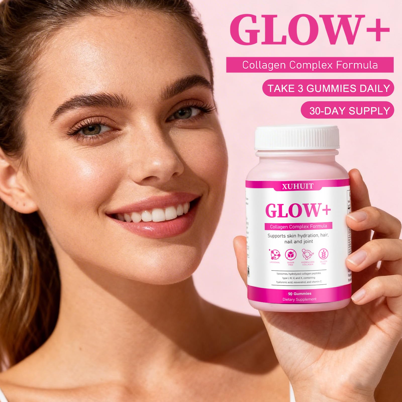 PBZPBZ Glow Collagen Gummies with Hyaluronic Acid & Resveratrol | Gentle Support for Skin, Hair & Nail Care | Non-GMO | 90 Count (1) PBZPBZ Au supplements