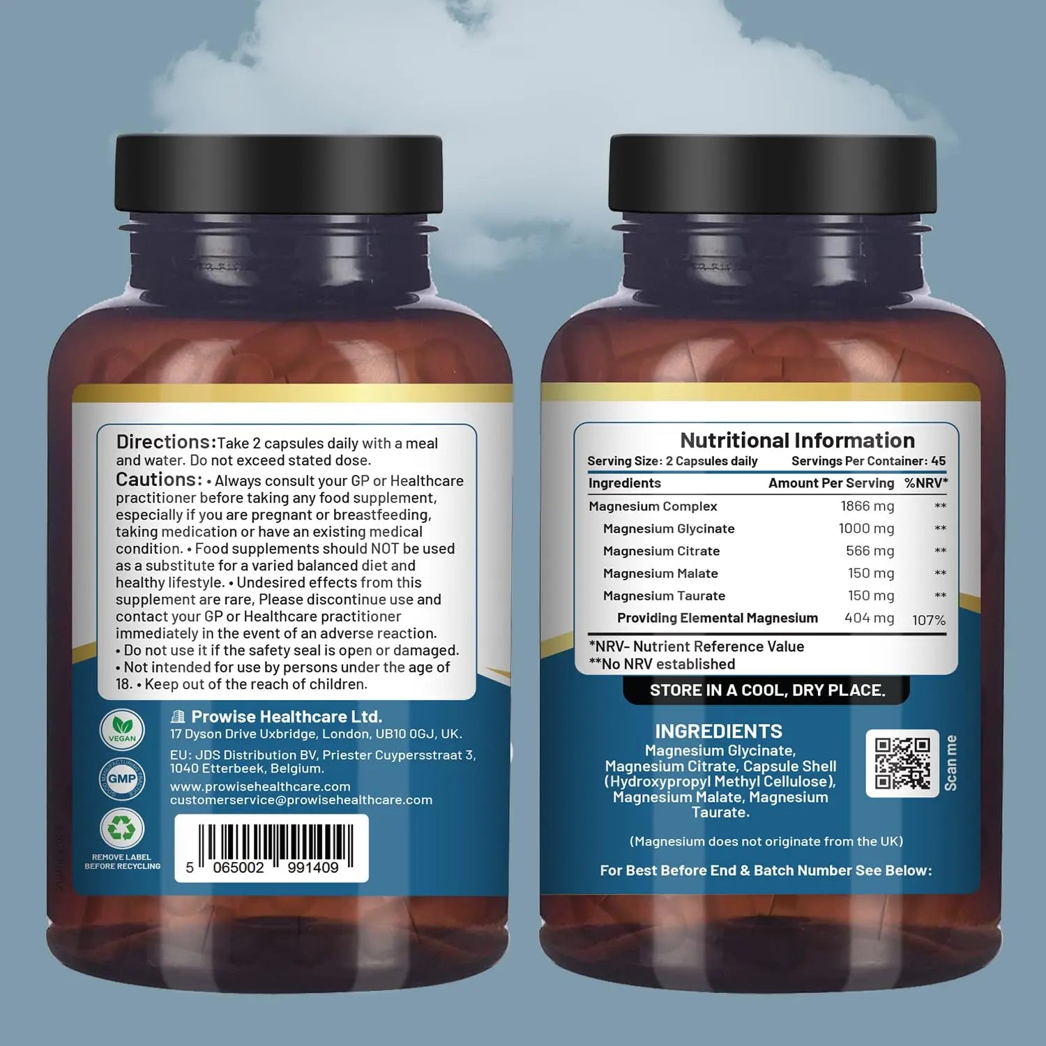 Magnesium Glycinate Complex 4 in 1-1866mg per Serving | Precise 404mg Elemental Magnesium dose | Added Magnesium Glycinate, Citrate, Malate & Taurate | 90 Vegan Capsules - by Prowise PH PROWISE Healthcare Au supplements