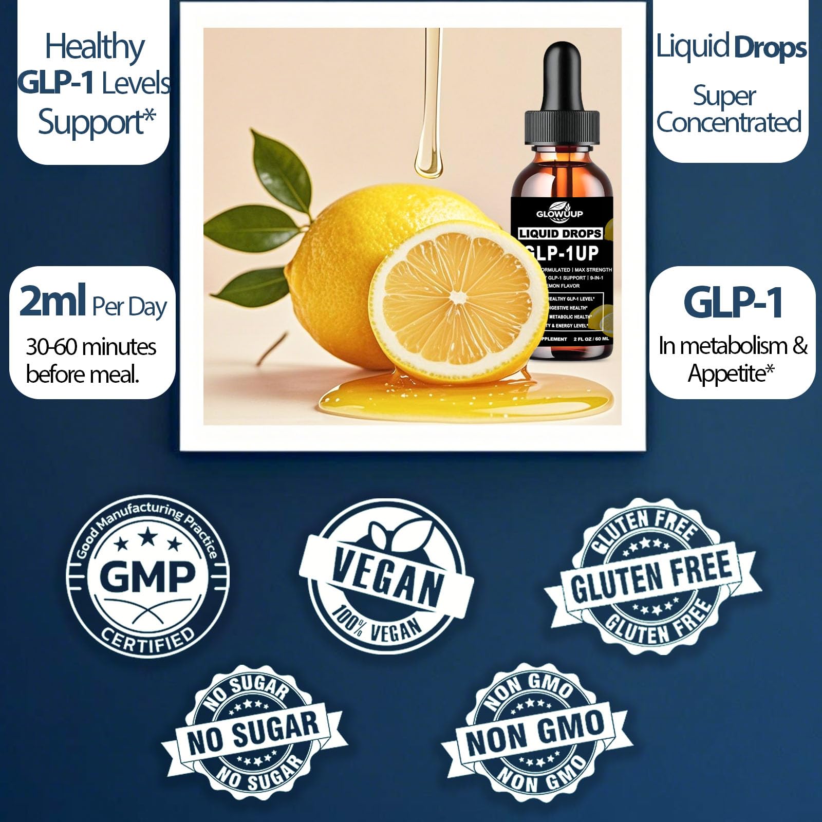 GLP-1 Supplement for Women & Men, 9-in-1 Naturally GLP-1 Support w. Berberine HCI Cyelon Cinnamon Green Tea Eriocitrin, GLP1 for Gut Digestion Metabolic, GLP-1 Drops 6X Stronger Than Capsules GLOVVUUP Au supplements