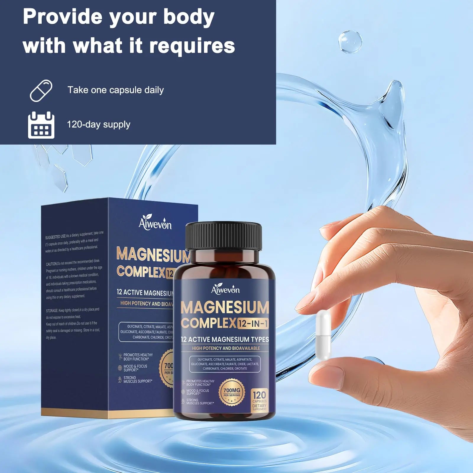 Magnesium Complex 700mg, 12 in 1 Magnesium Supplement with Glycinate, Citrate, Malate, Oxide, Taurate & Orotate, High Absorption Magnesium for Sleep, Muscle, Nerve & Heart Support, Vegan, 120 Capsules Aiwevon Au supplements