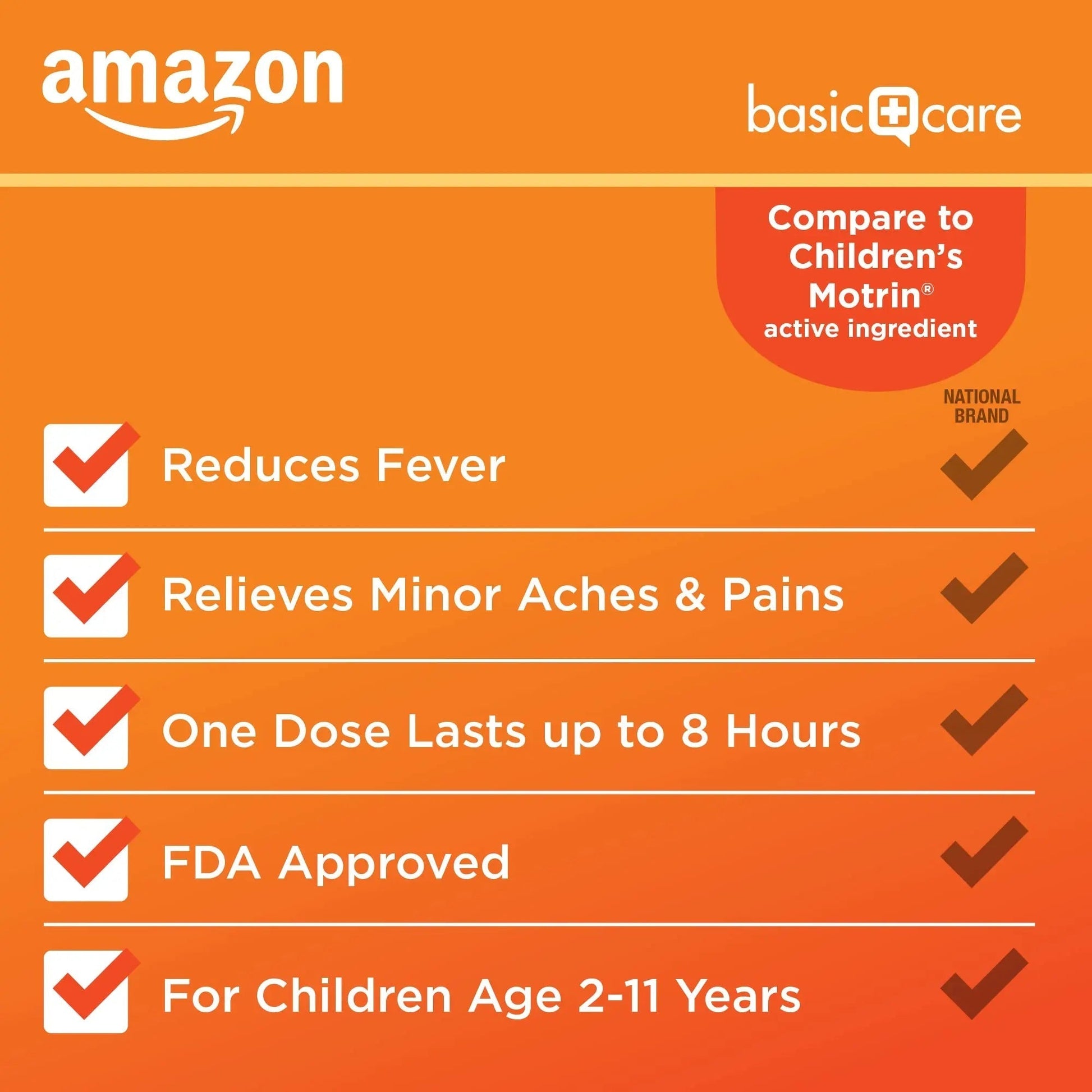 Amazon Basic Care Children's Ibuprofen Chewable Tablets 100 mg, Orange Flavor, Dye Free, Pain Reliever and Fever Reducer (NSAID), For Ages 2-11, 24 Count Amazon Basic Care Au supplements