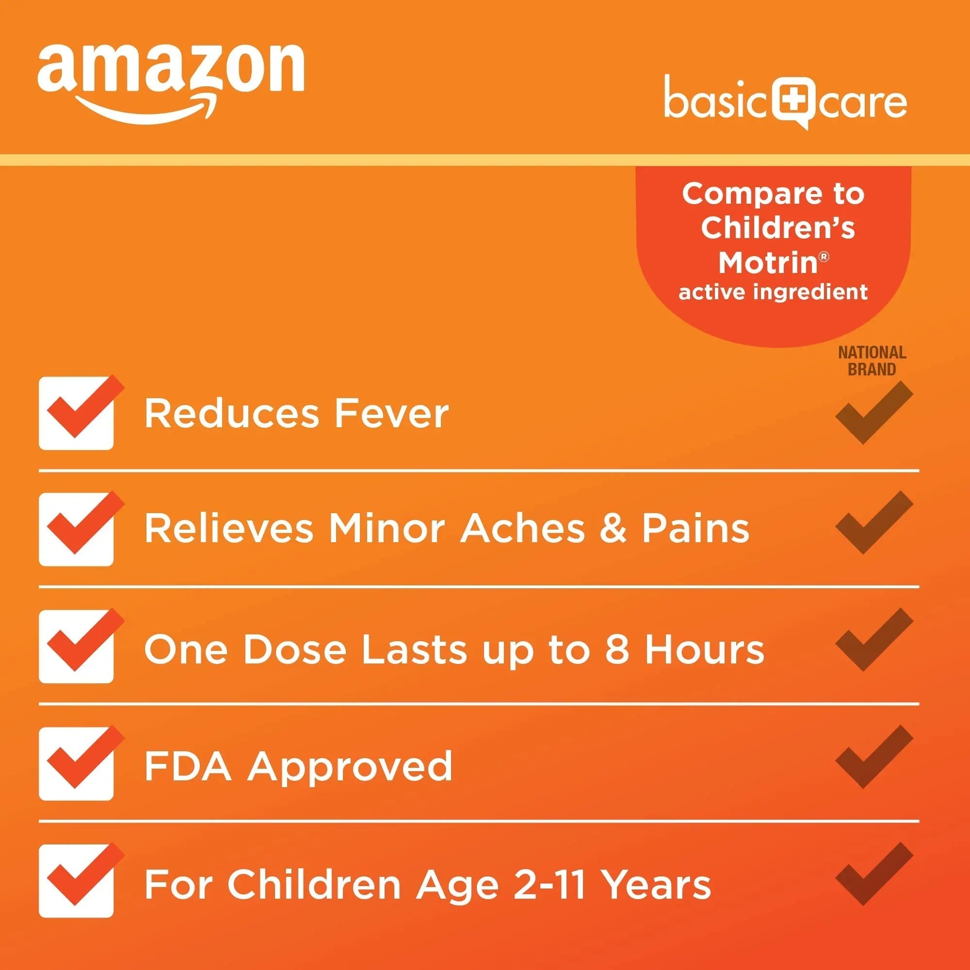 Amazon Basic Care Children's Ibuprofen Chewable Tablets 100 mg, Orange Flavor, Dye Free, Pain Reliever and Fever Reducer (NSAID), For Ages 2-11, 24 Count Amazon Basic Care Au supplements