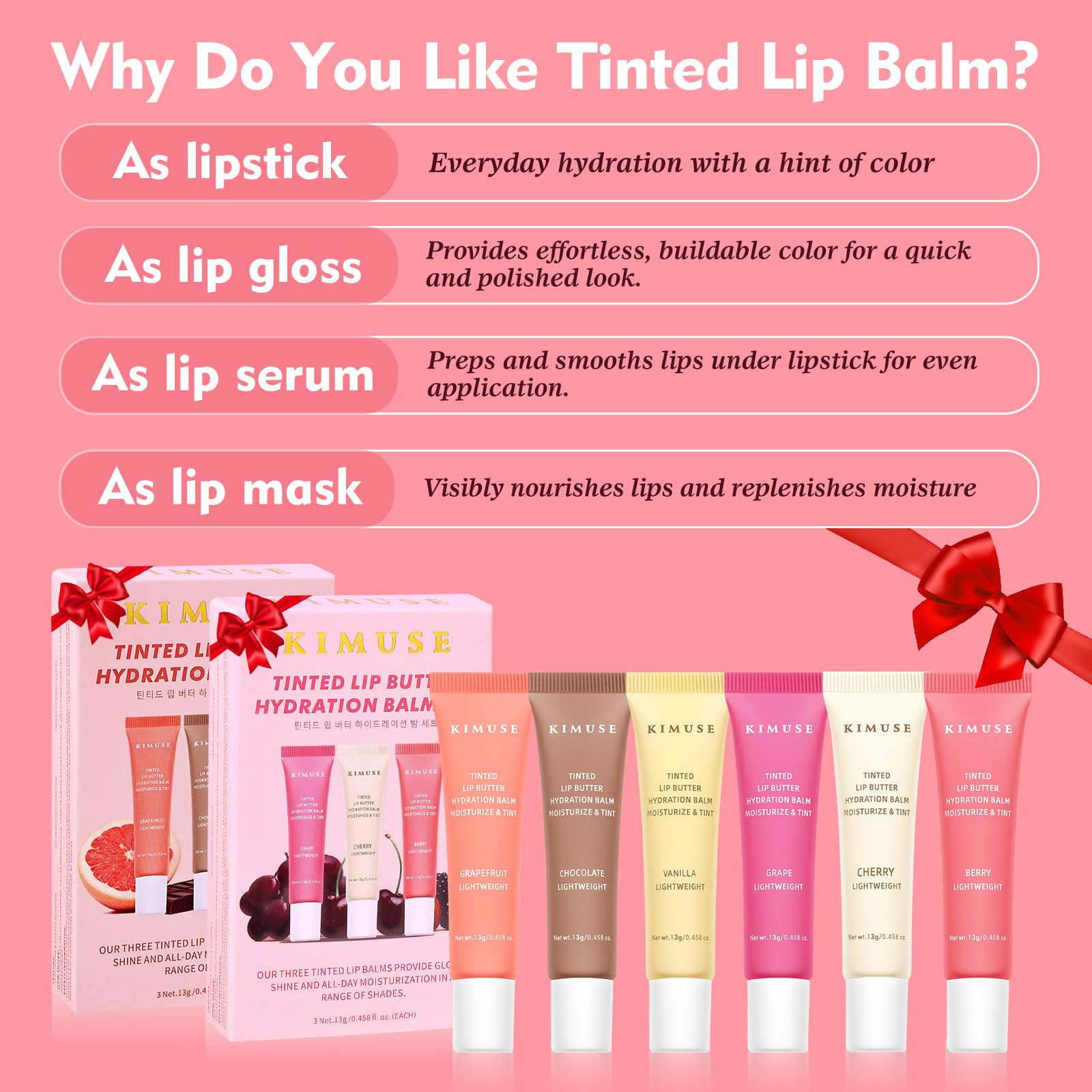 KIMUSE 6 Pcs Tinted Lip Butter Hydration Balm Set, 6 Flavored Shades Hydrating Plumping Gloss with Hyaluronic Acid & Vitamin E, Sheer Tint, Non-Sticky | Vegan Lip Care Makeup for Dry Lips & Daily KIMUSE Au supplements