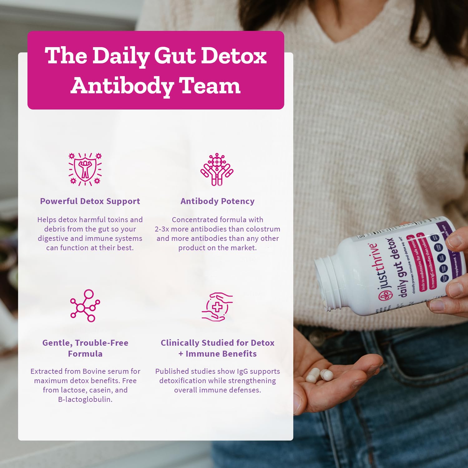 Daily Gut Detox - Ultra-Concentrated Detox & Immune Support Supplement with IgG Antibodies - Promotes Gut Health, Detoxification & Balanced Immune Response Just Thrive Au supplements