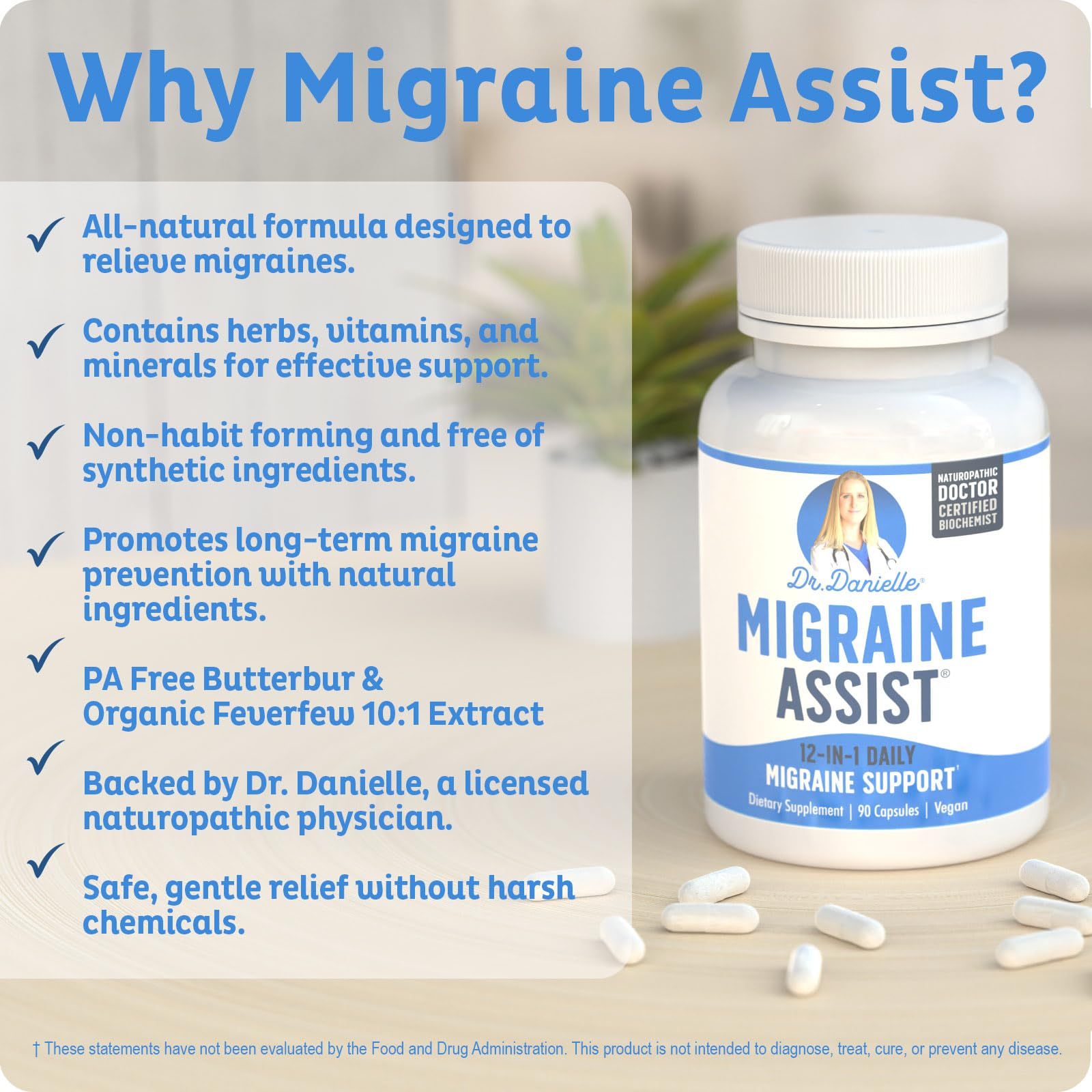 Best Migraine Relief Product with Magnesium - Migraine Assist Supplement with Quercetin, Feverfew, Butterbur, CoQ10 from Dr. Danielle, 90 Capsules Doctor Danielle Au supplements