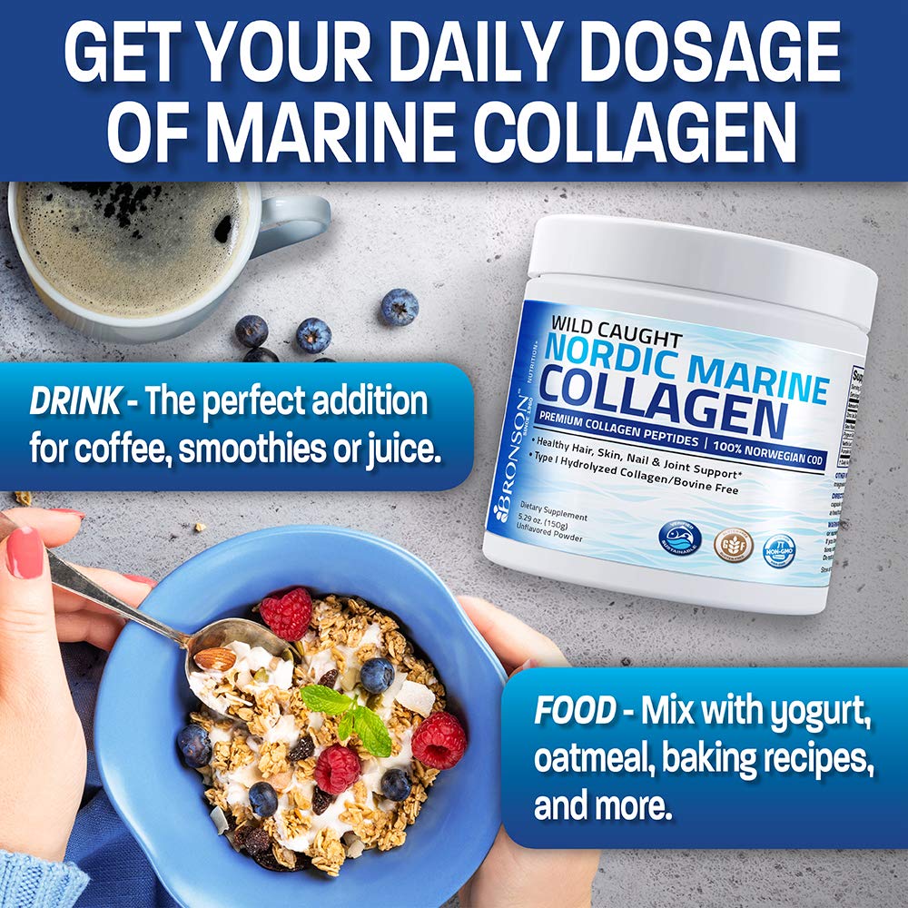 Bronson Marine Collagen Peptides Hydrolyzed Protein Powder 100% Wild Caught Nordic Cod Verified Sustainable Source for Joints Skin Hair Nails & Bones 150g (5.29oz) Bronson Au supplements
