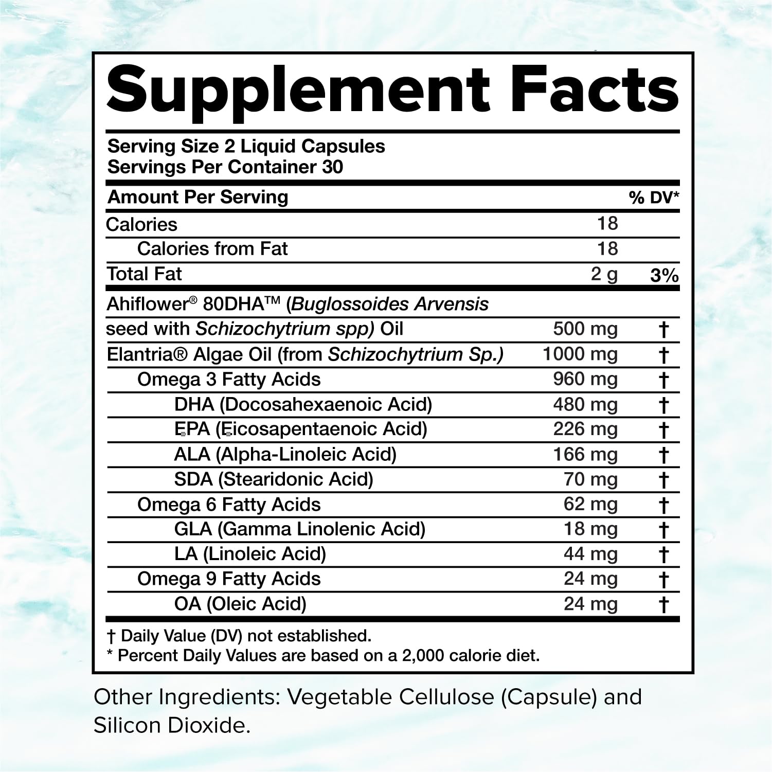 Vegan Omega 3 Supplement- 960mg Omega-3 Fatty Acids, DHA, EPA, SDA, ALA Supplement - Immune Support- 30 Servings, 60 Liquid Capsules Complement Au supplements