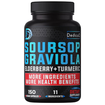 DEDICAD 11in1 Graviola Soursop Capsules for 5 Months Supply with Soursop Fruit, Elderberry, Turmeric, Ginger, Milk Thistle, Cranberry & More - Mood - 150 Vegan Capsules DEDICAD Au supplements
