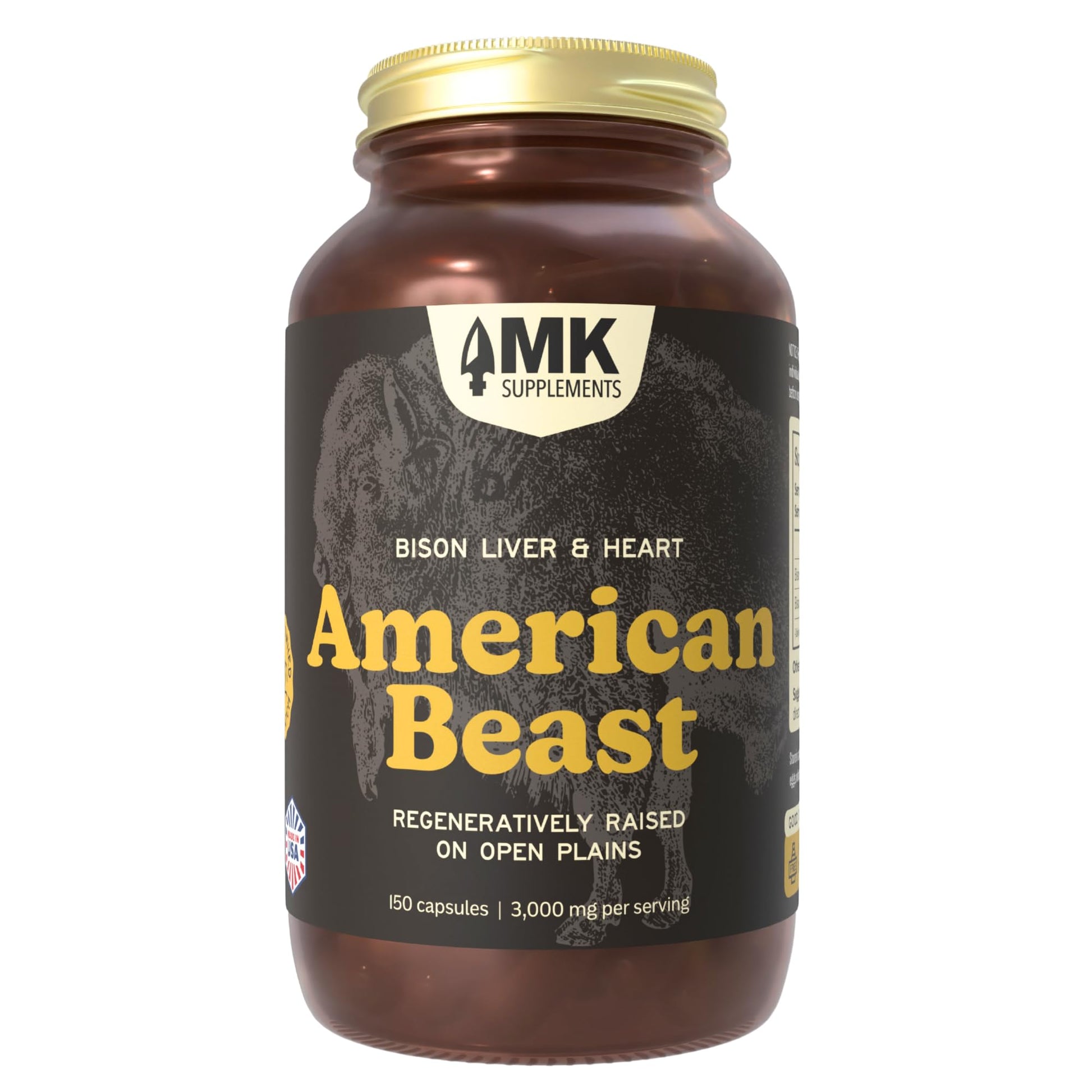 MK Supplements American Beast | Bison Liver & Heart Capsules | ~49x More CoQ10 Than Beef Liver | Regeneratively Raised Bison | 150 Capsules MK Supplements Au supplements