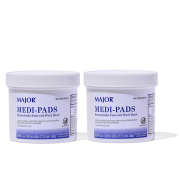 MAJOR Medi-Pads - Hemorrhoidal Hygienic Cleansing Witch Hazel Pads - Cooling Relief with Aloe - 100 Count Jar (2 Pack) MAJOR Au supplements