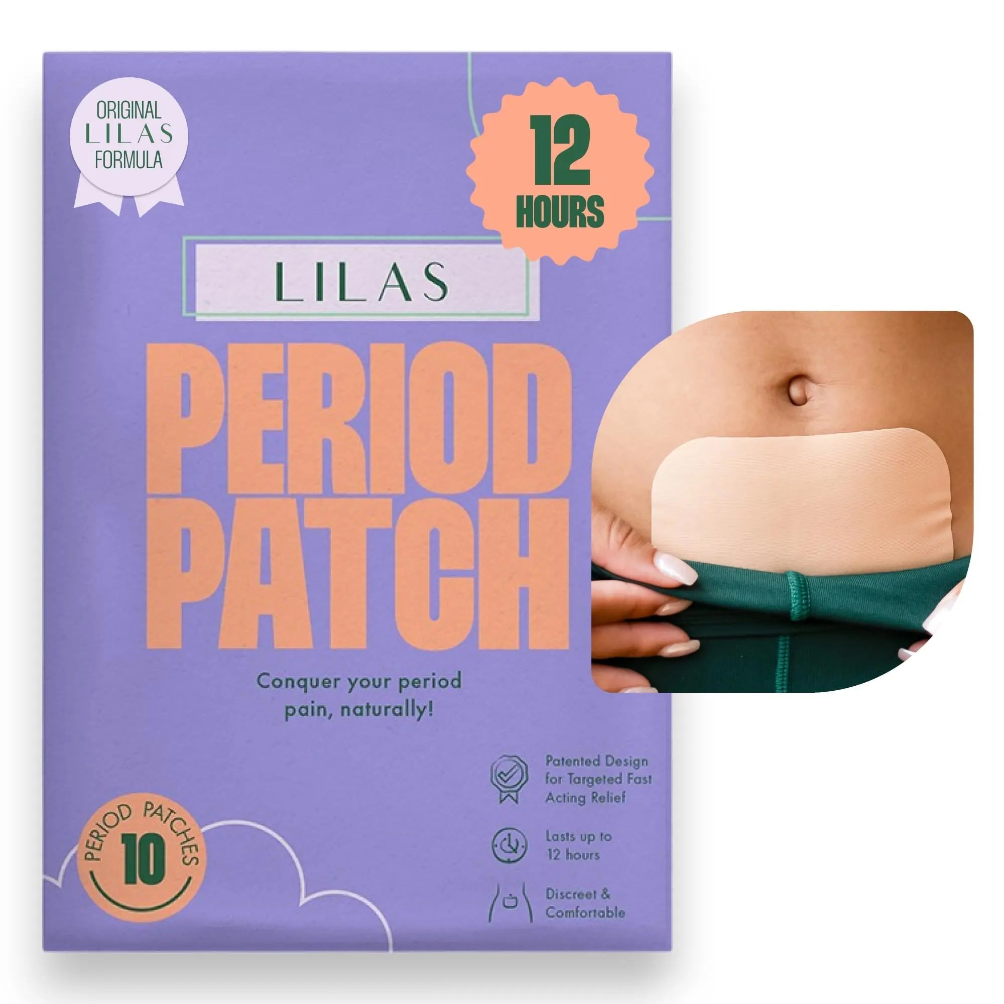 LILAS Period Cramps Pain Relief Patch, 10 Pack | Instant Relief for Menstrual Cramp, PMS, Endometriosis & PCOS | 12-Hour Comfort | Natural & Vegan Topical Patches | Trusted Formula & Upgraded Design LILAS Au supplements