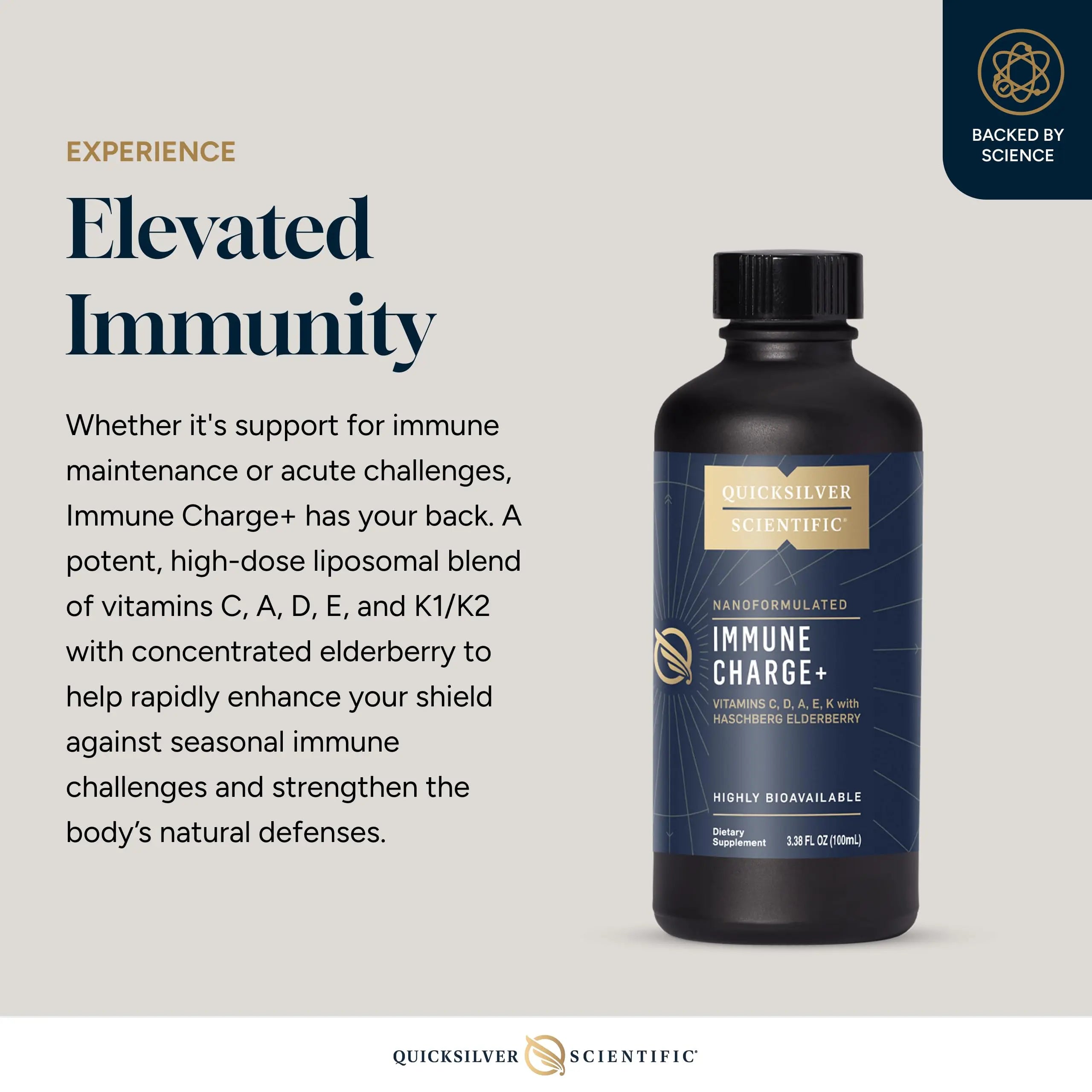Quicksilver Scientific Immune Charge+ - Elderberry with 10,000 IU Vitamin D3, 25,000 Vitamin A, C, E, K1 & K2 for Immune Health & Lung Support (100ml) Quicksilver Scientific Au supplements
