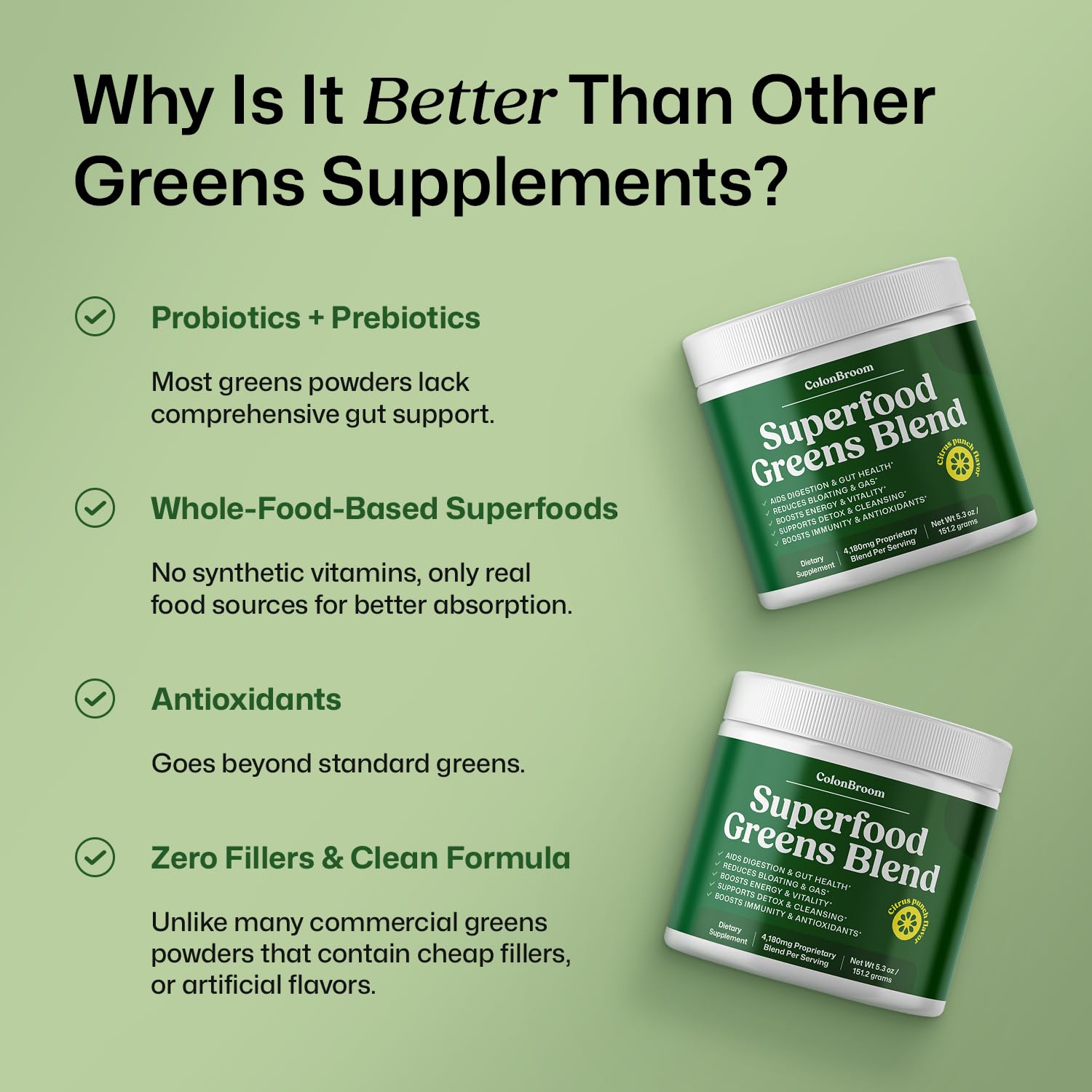ColonBroom Superfood Greens Powder Supplement | Super Greens Juice Powder with Probiotics, Prebiotics, Spirulina & Chlorella | Natural for Energy, Immunity, Digestion & Detox Support | 28 Servings ColonBroom Au supplements