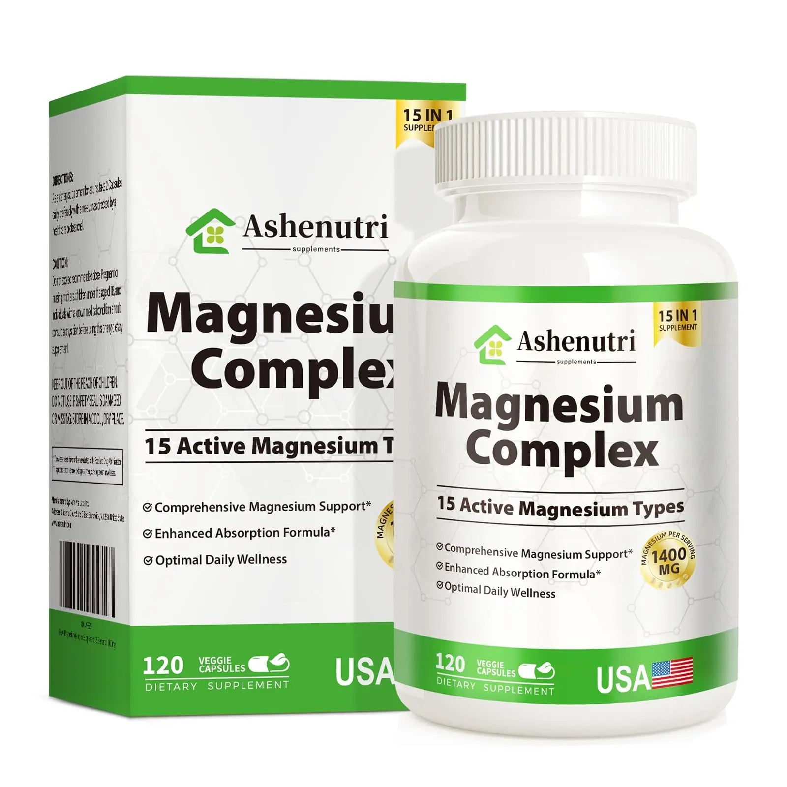 Magnesium Complex with 15 Types Magnesium Glycinate Citrate Malate Taurate Oxide Carbonate Chloride Orotate Magnesio Muscle, Heart, Relaxation & Nerves 120 Vegan Capsules, 60-Day Supply Ashenutri Au supplements