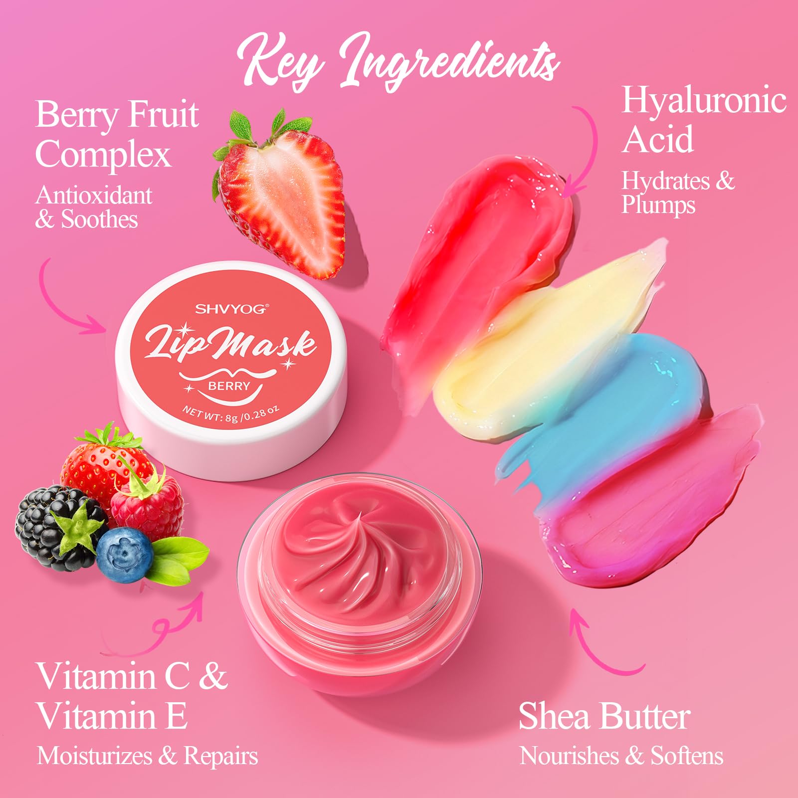 4 Pack Lip Mask Set, Hydrating Lip Mask Overnight - Berry, Grape, Mint, Vanilla Flavors, Lip Sleeping Mask Nourish Lip Balm with Vitamin C & Shea Butter | Dry Lips Care Gift SHVYOG Au supplements